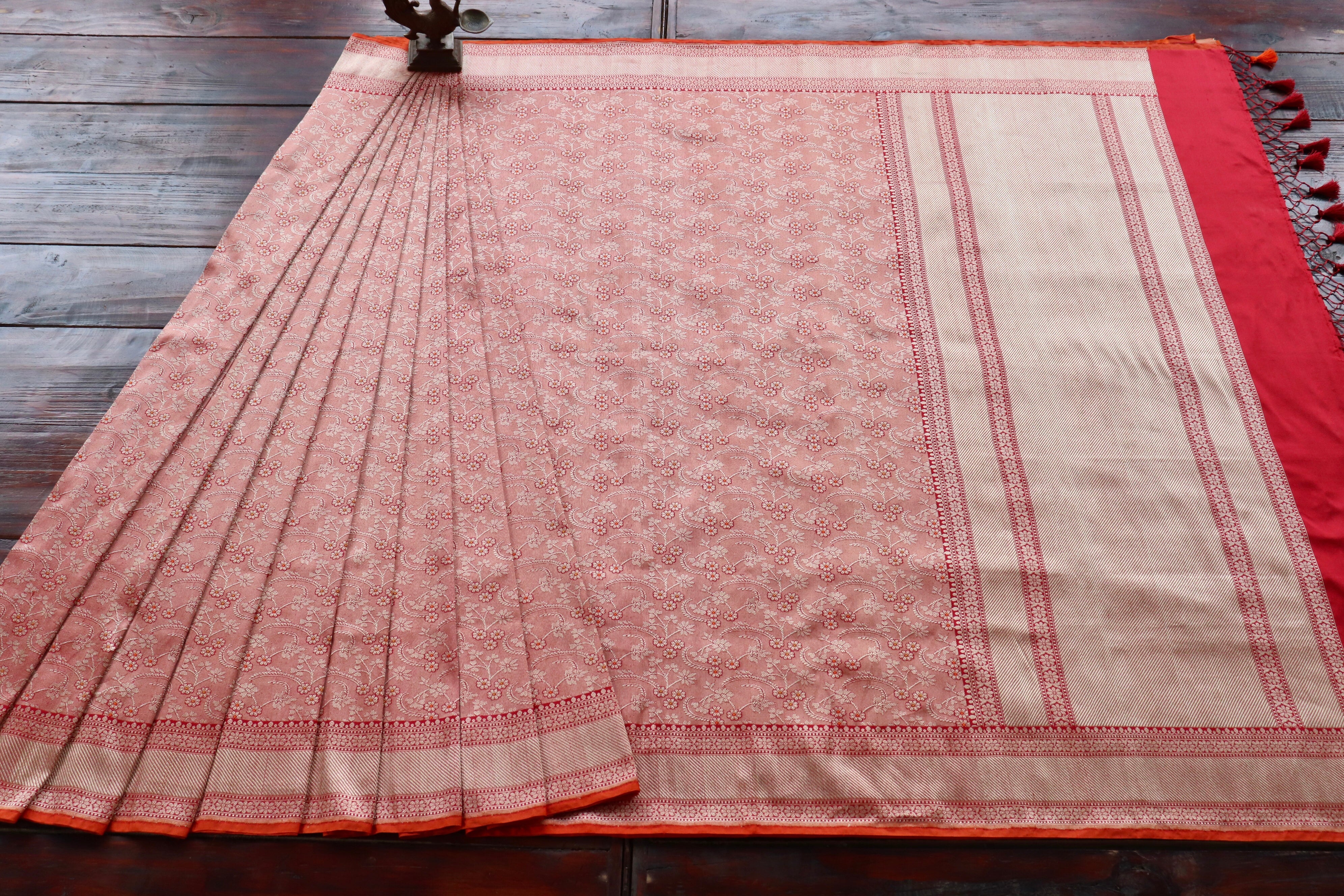 Red Meenadar Tanchoi Pure Silk Handloom Banarasi Saree