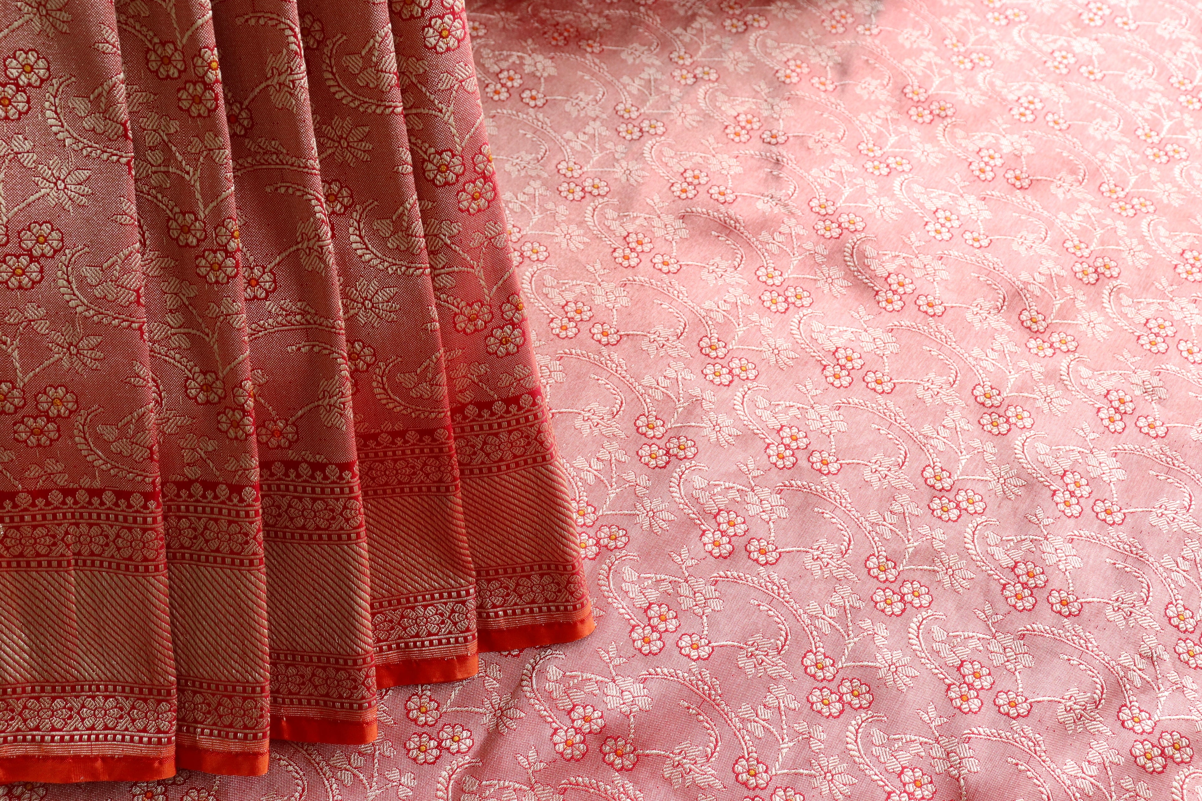 Red Meenadar Tanchoi Pure Silk Handloom Banarasi Saree