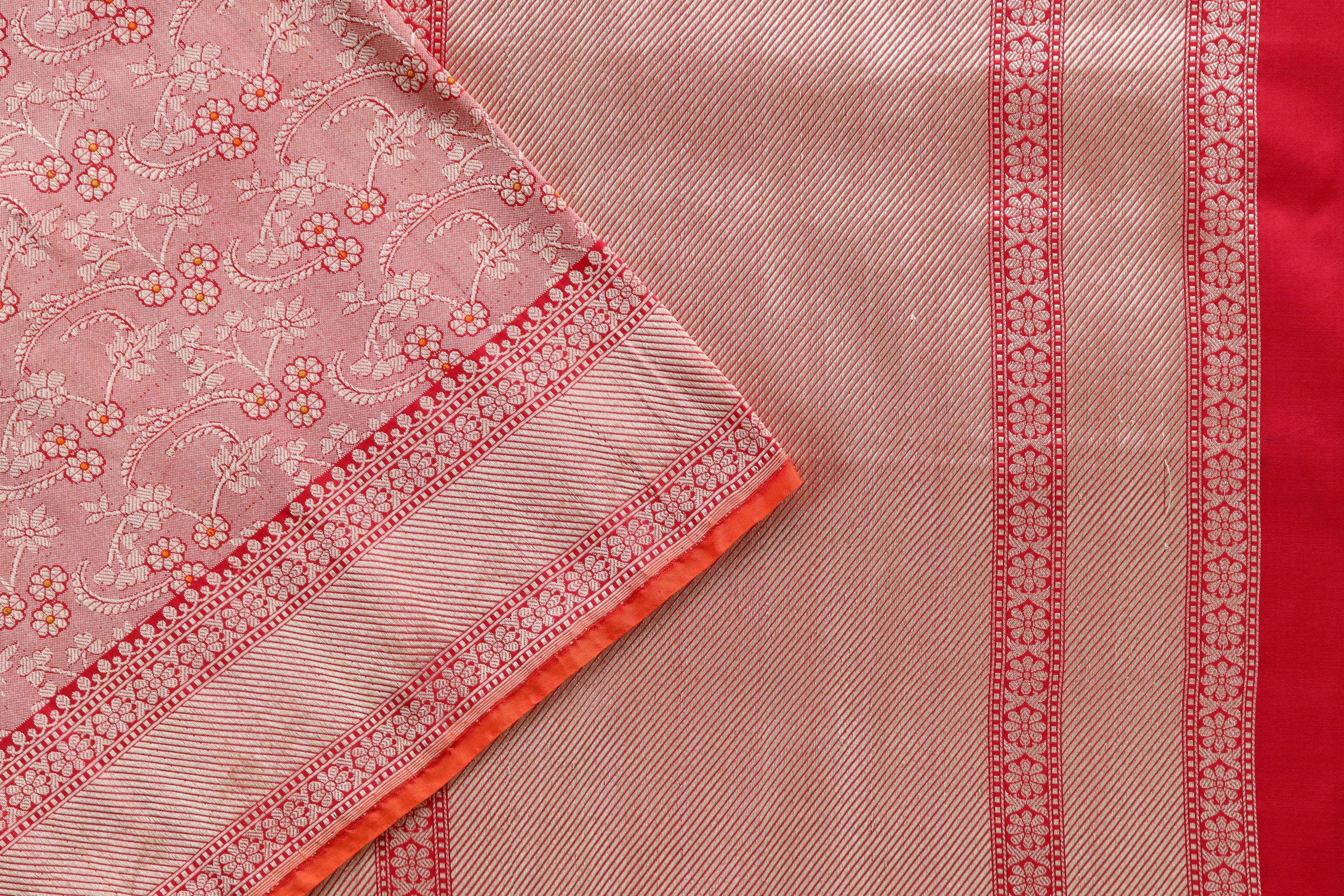 Red Meenadar Tanchoi Pure Silk Handloom Banarasi Saree