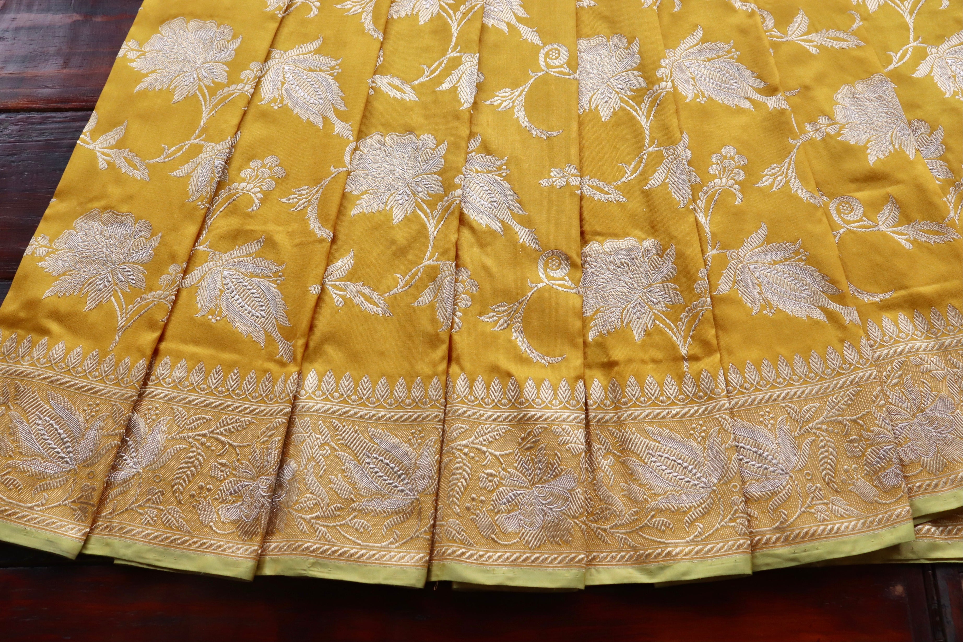 Yellow Chinar Jangla Pure Silk Handloom Banarasi Saree