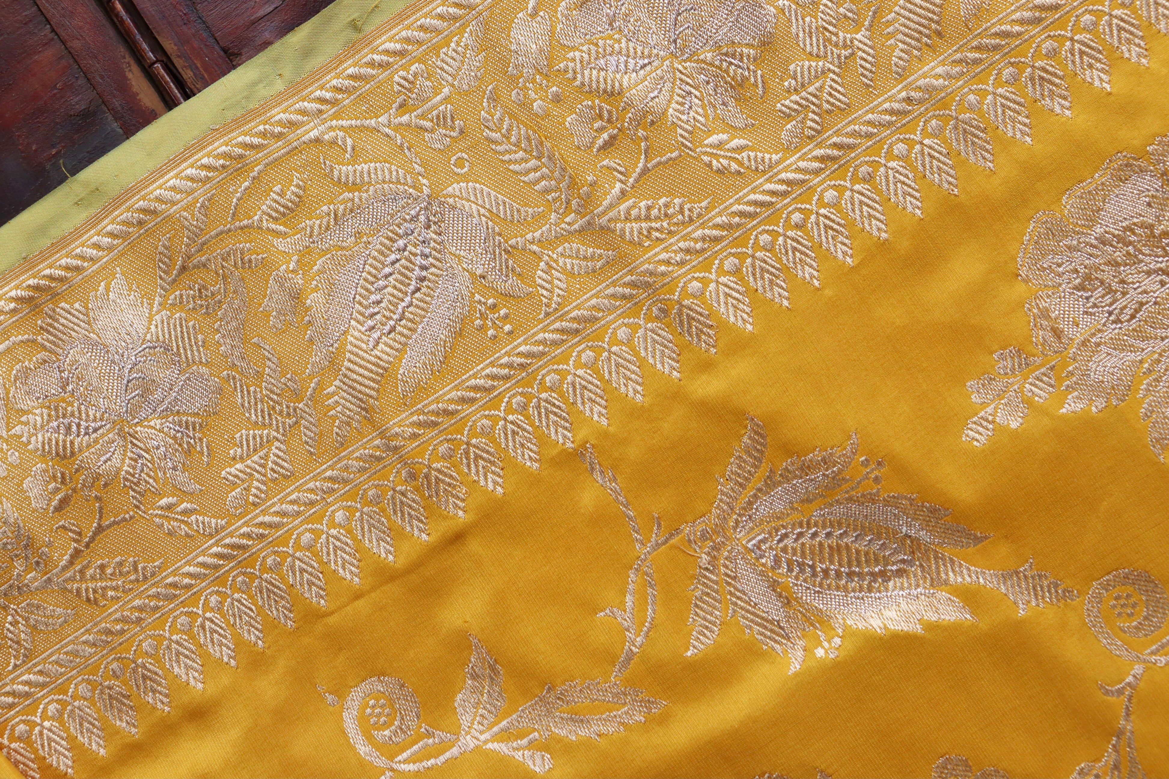 Yellow Chinar Jangla Pure Silk Handloom Banarasi Saree