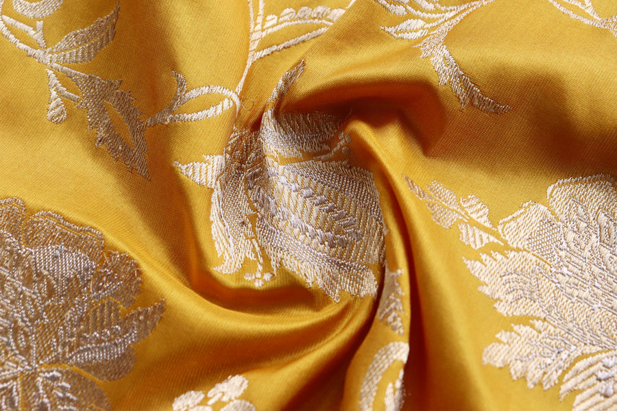 Yellow Chinar Jangla Pure Silk Handloom Banarasi Saree
