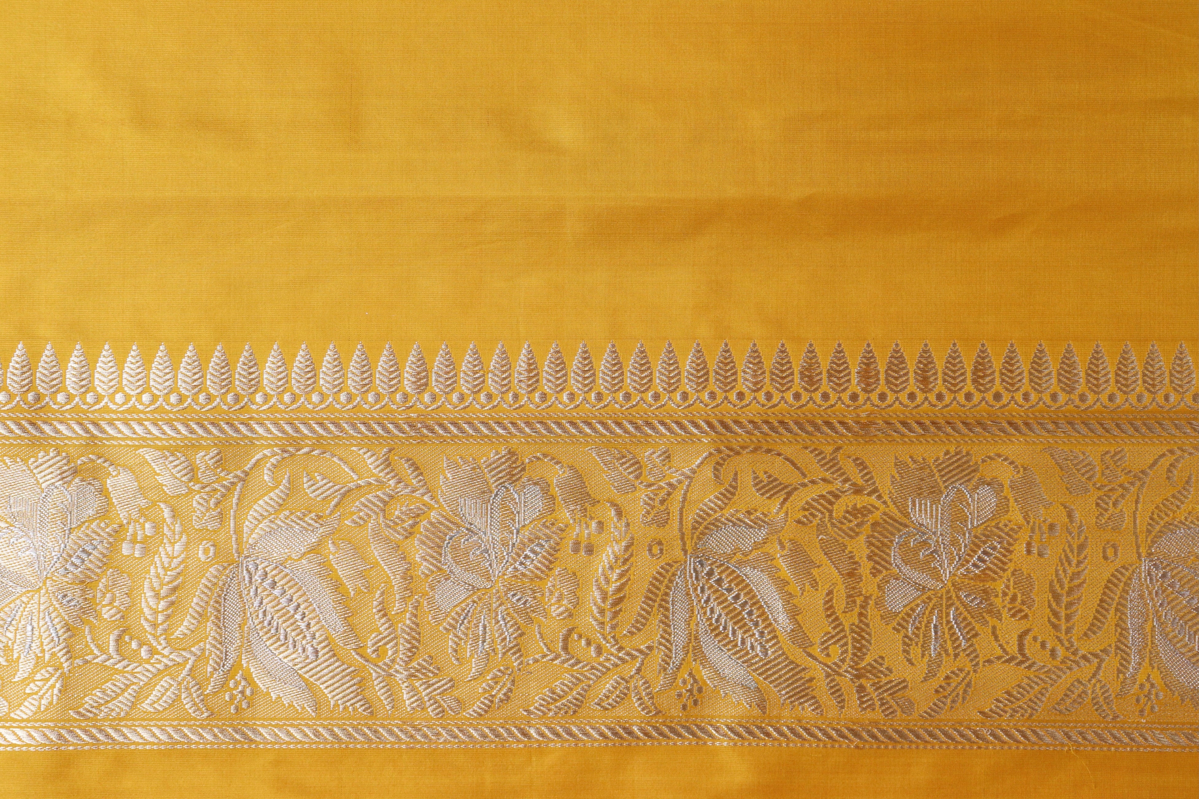 Yellow Chinar Jangla Pure Silk Handloom Banarasi Saree