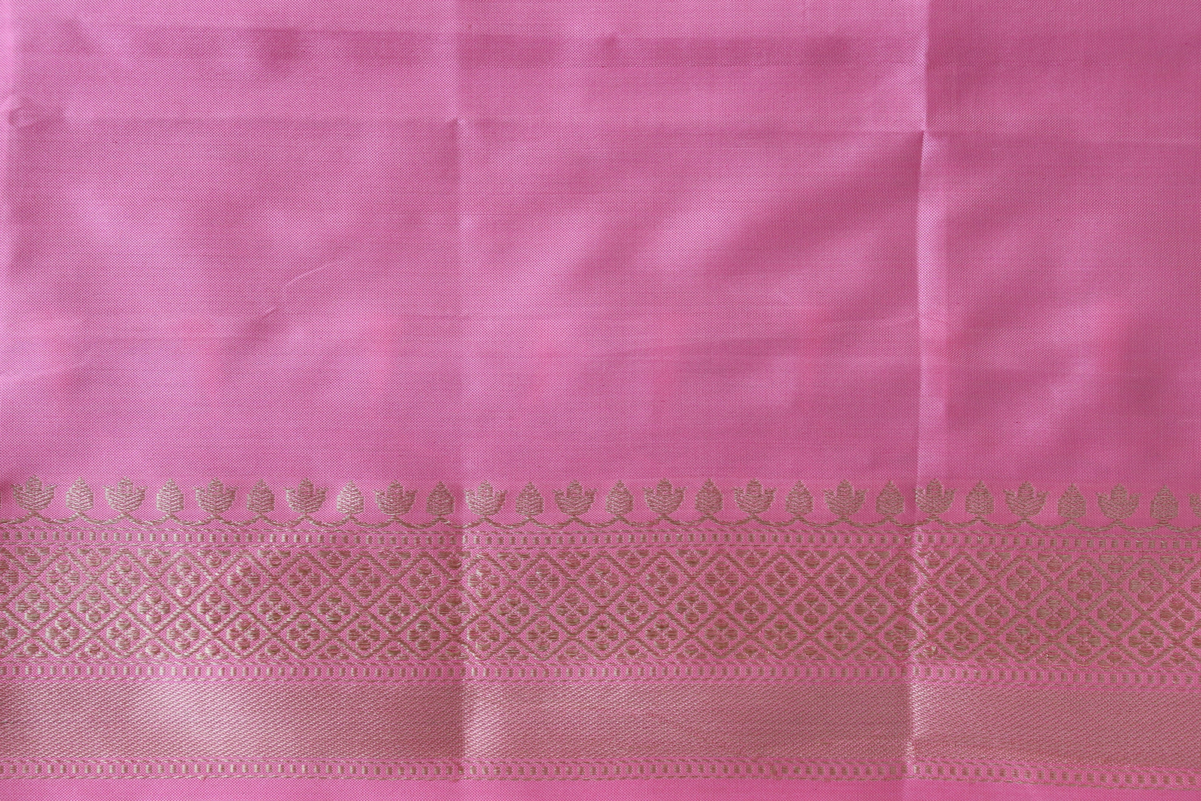 Pink Leaf Motif Handloom Banarasi Silk Saree