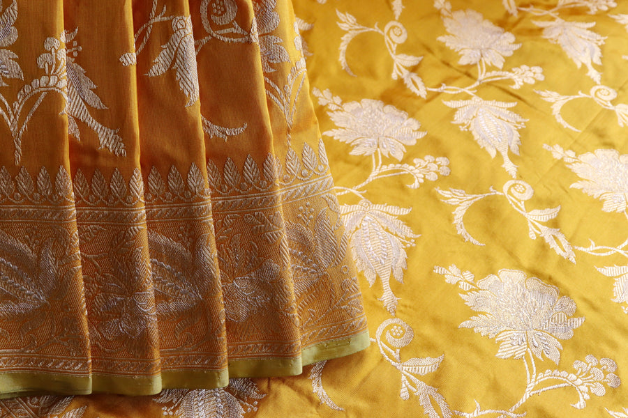 Yellow Chinar Jangla Pure Silk Handloom Banarasi Saree