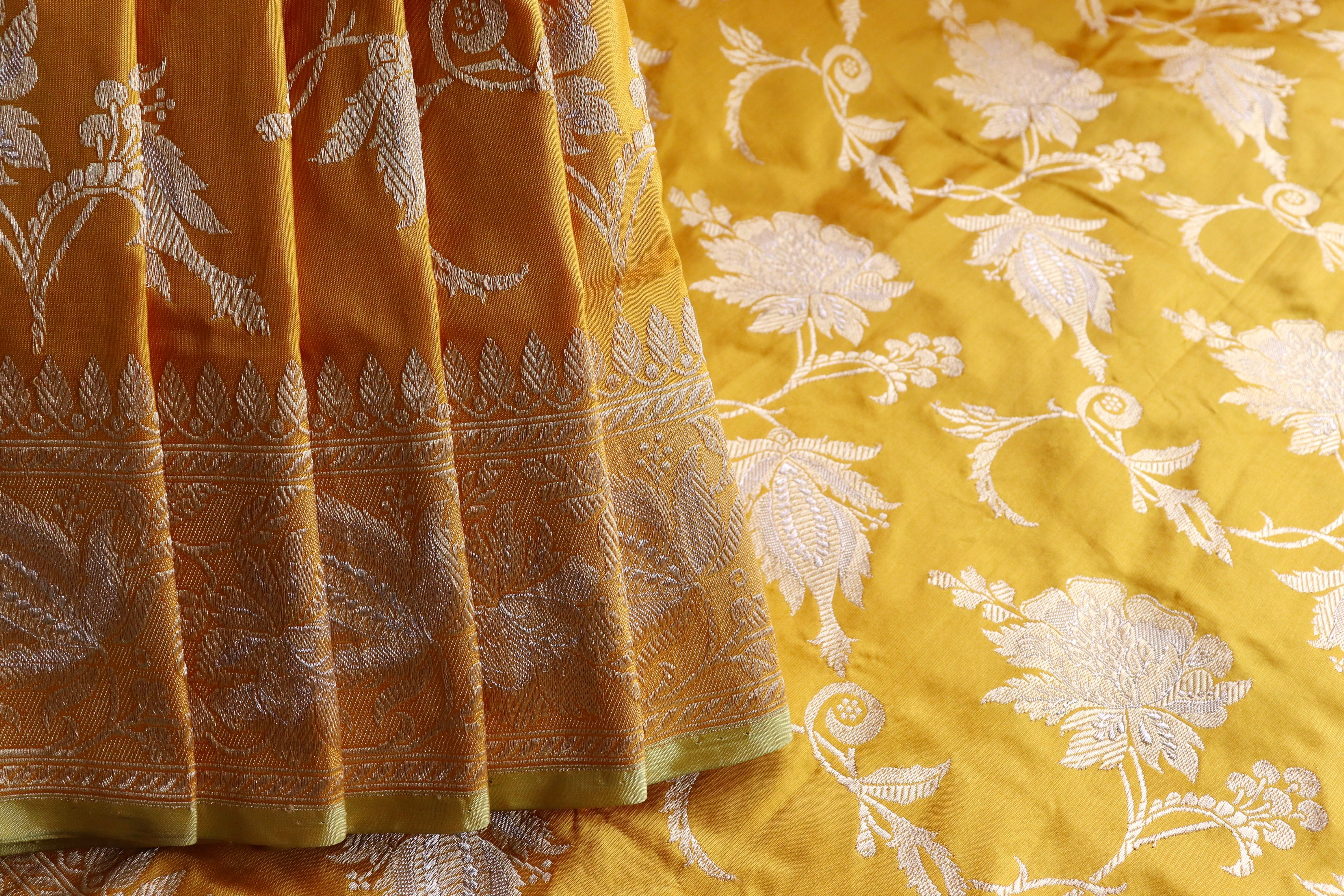 Yellow Chinar Jangla Pure Silk Handloom Banarasi Saree