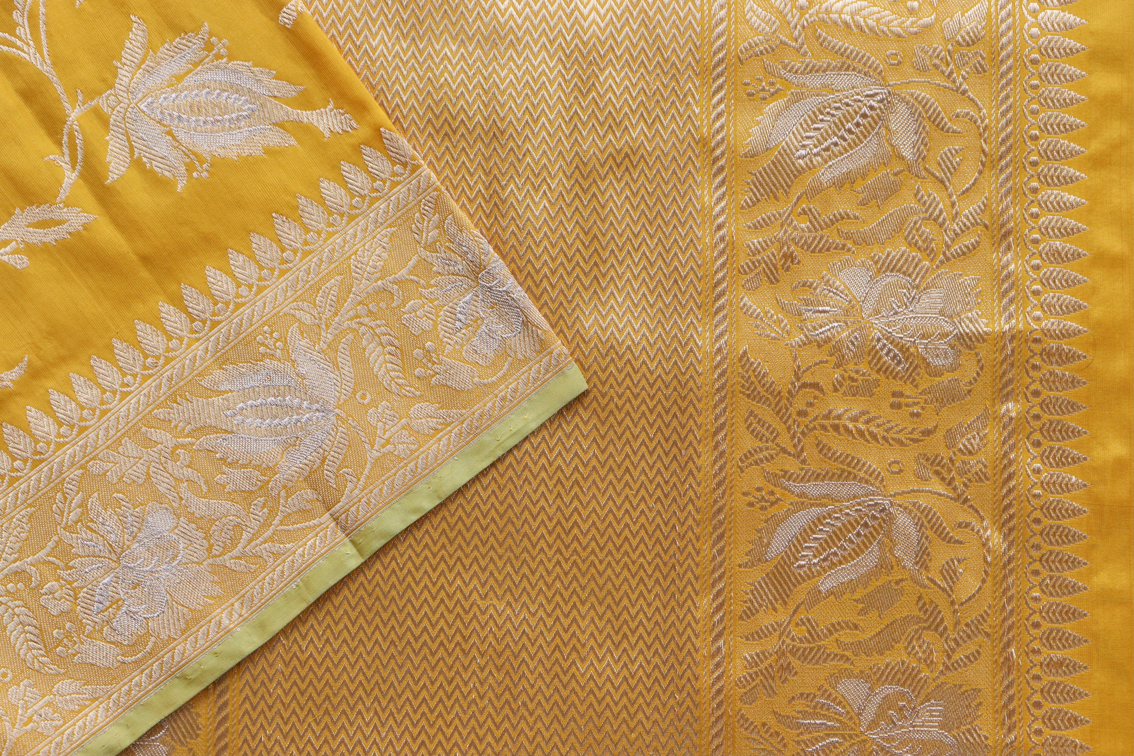 Yellow Chinar Jangla Pure Silk Handloom Banarasi Saree