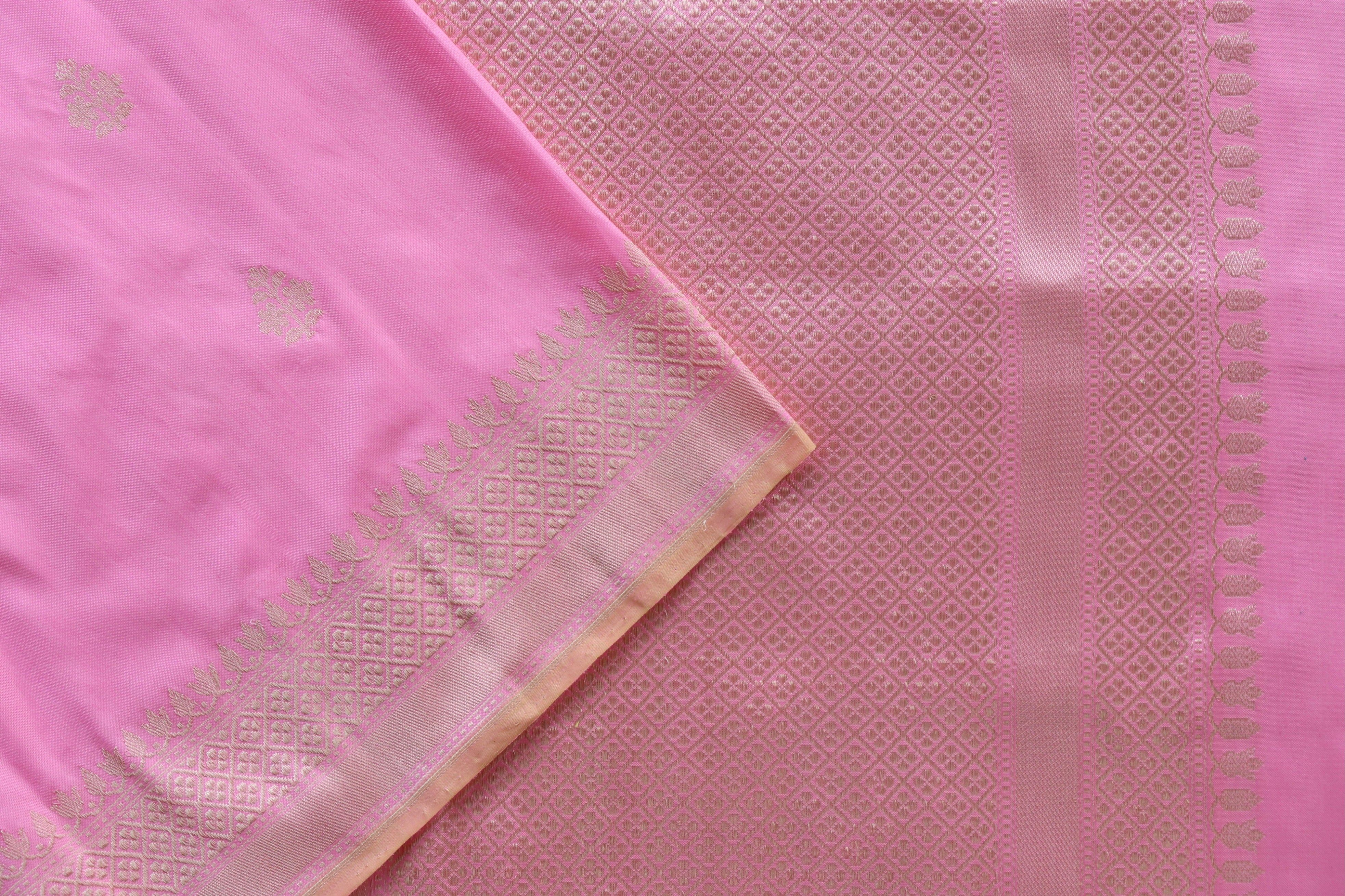 Pink Leaf Motif Handloom Banarasi Silk Saree