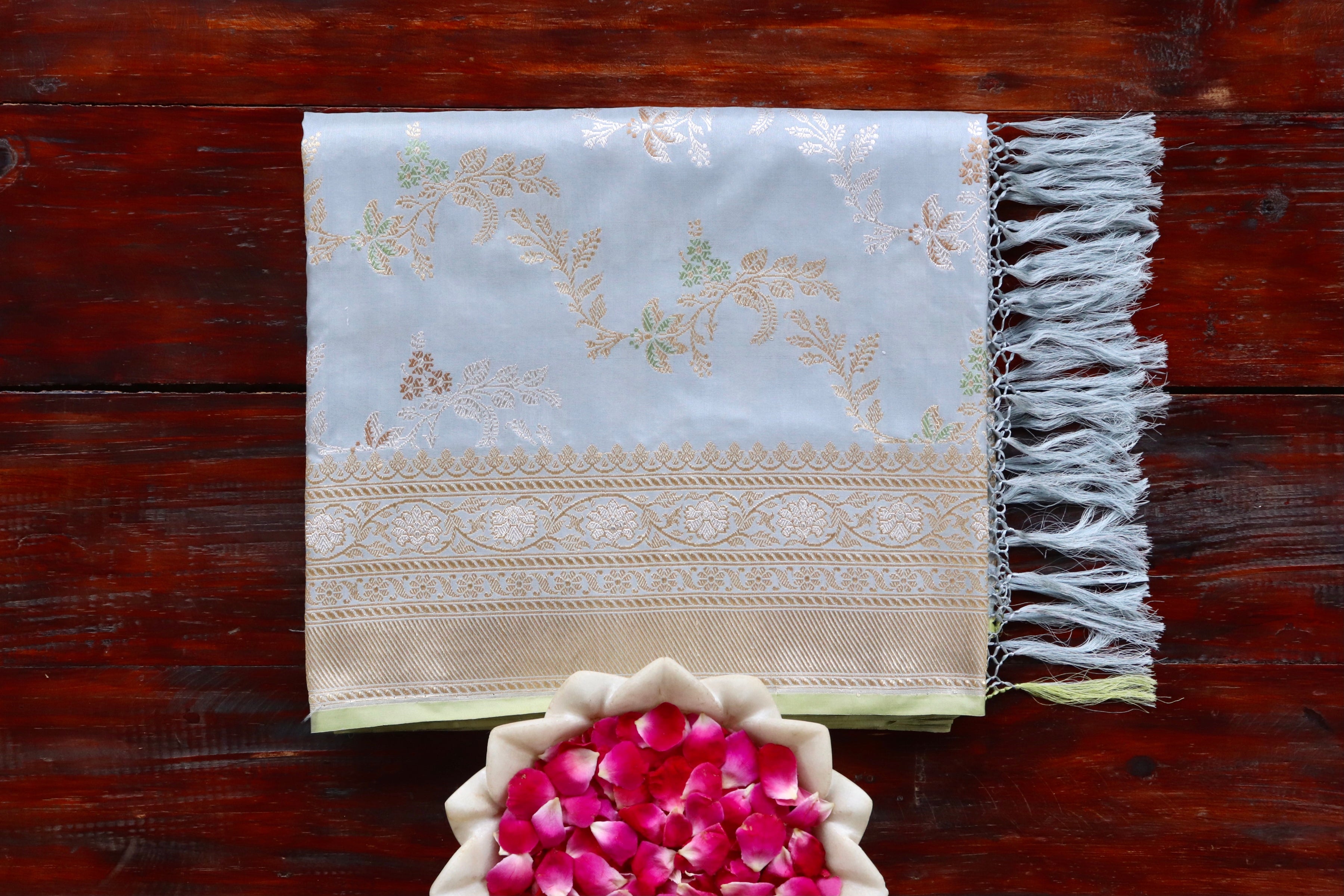 Grey Kadhua Phool Jangla Katan Silk Saree