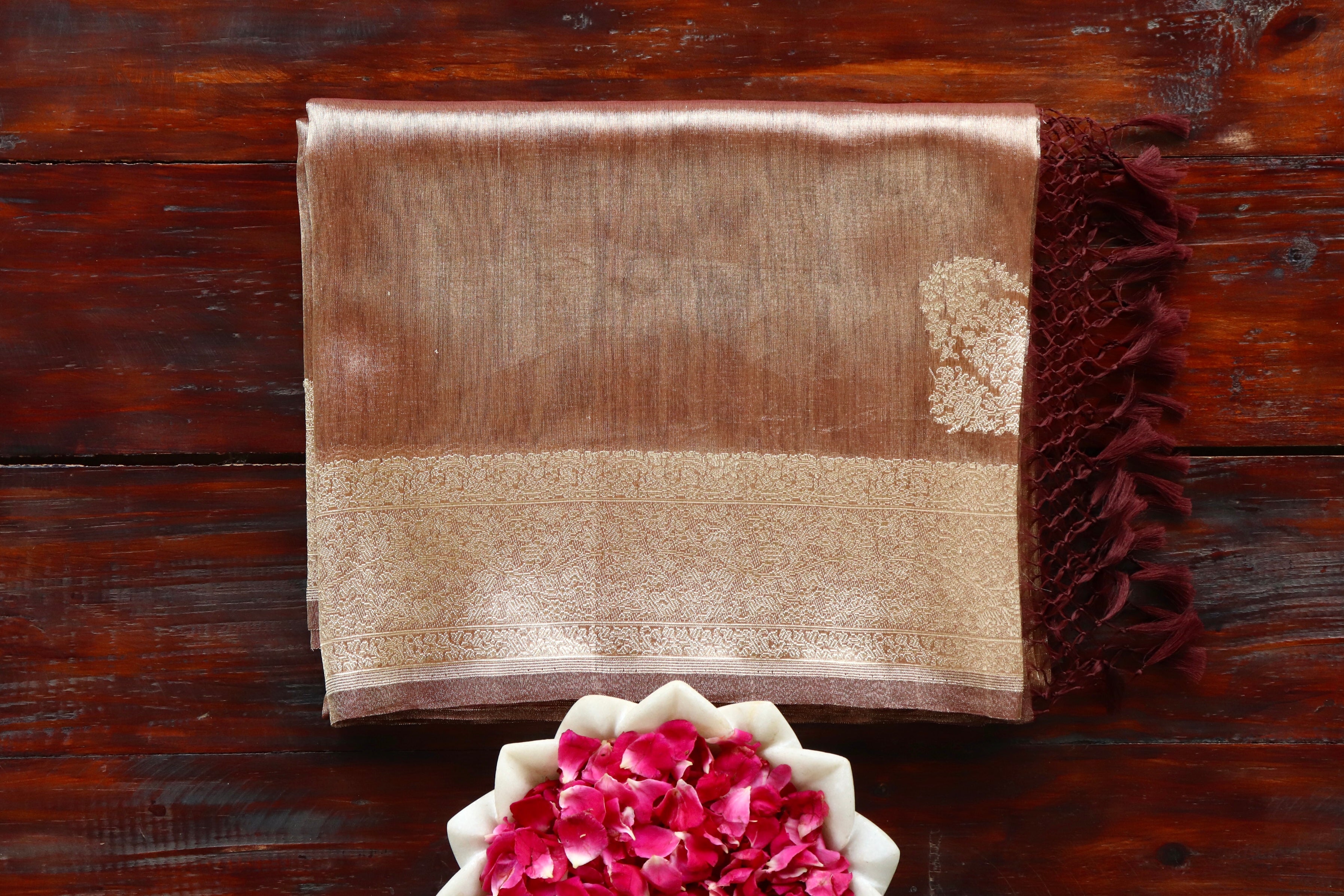 Bronze Kuniya Organza Silk By Cotton Handloom Saree