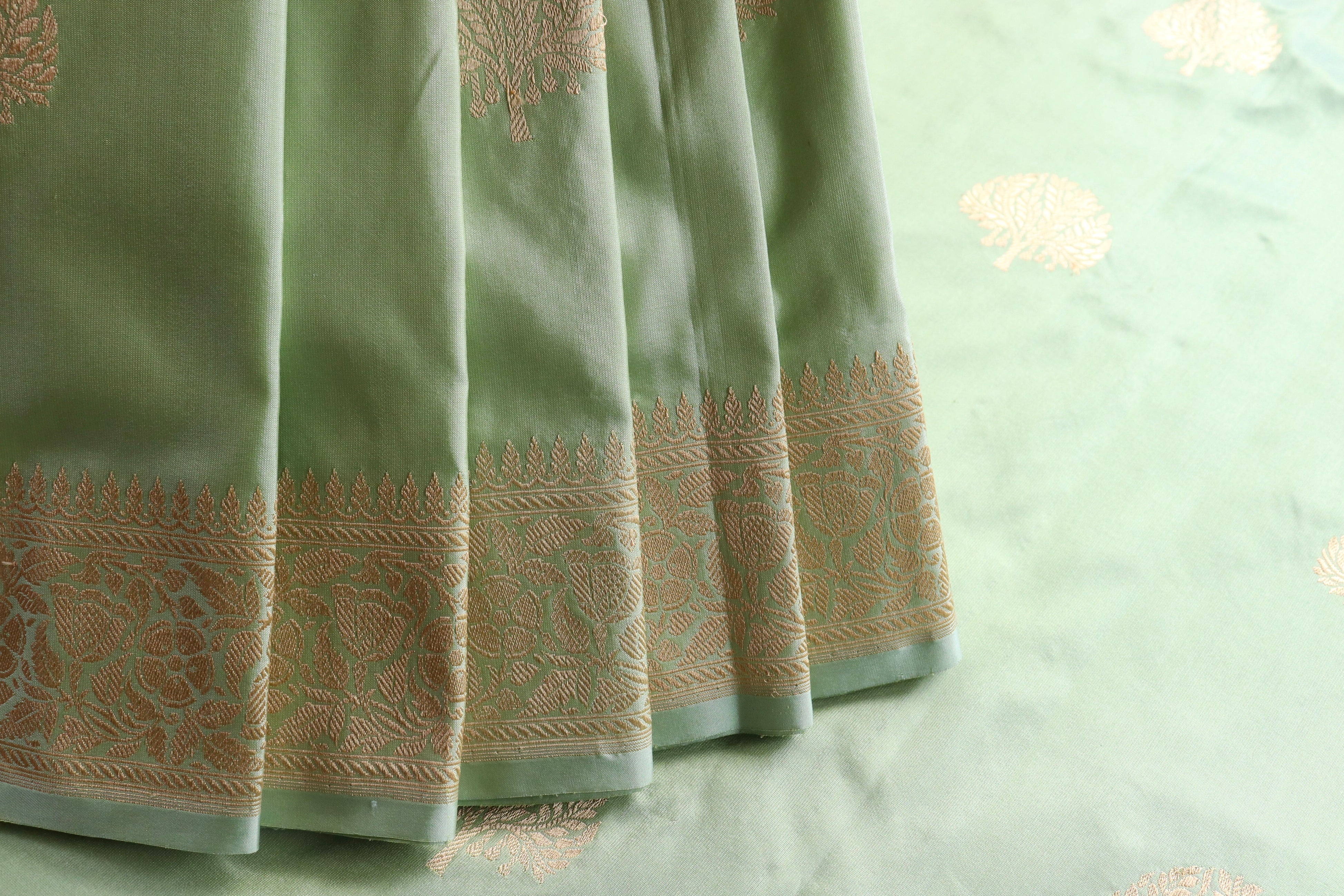 Lime Green Kadhua Motif Pure Silk Handloom Banarasi Saree