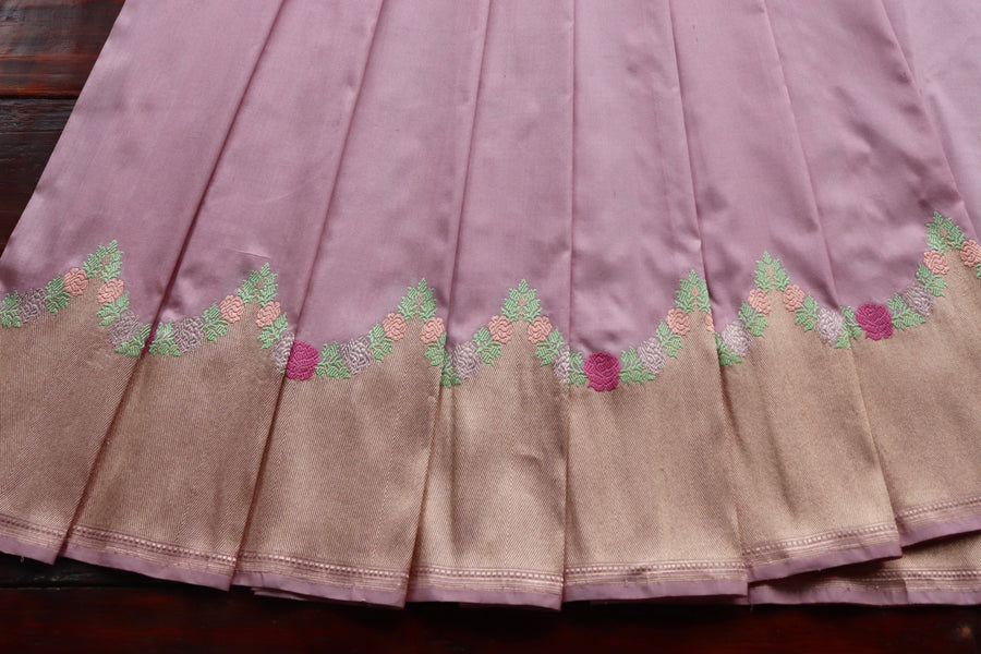 Pink Floral Border Pure Silk Handloom Banarasi Saree