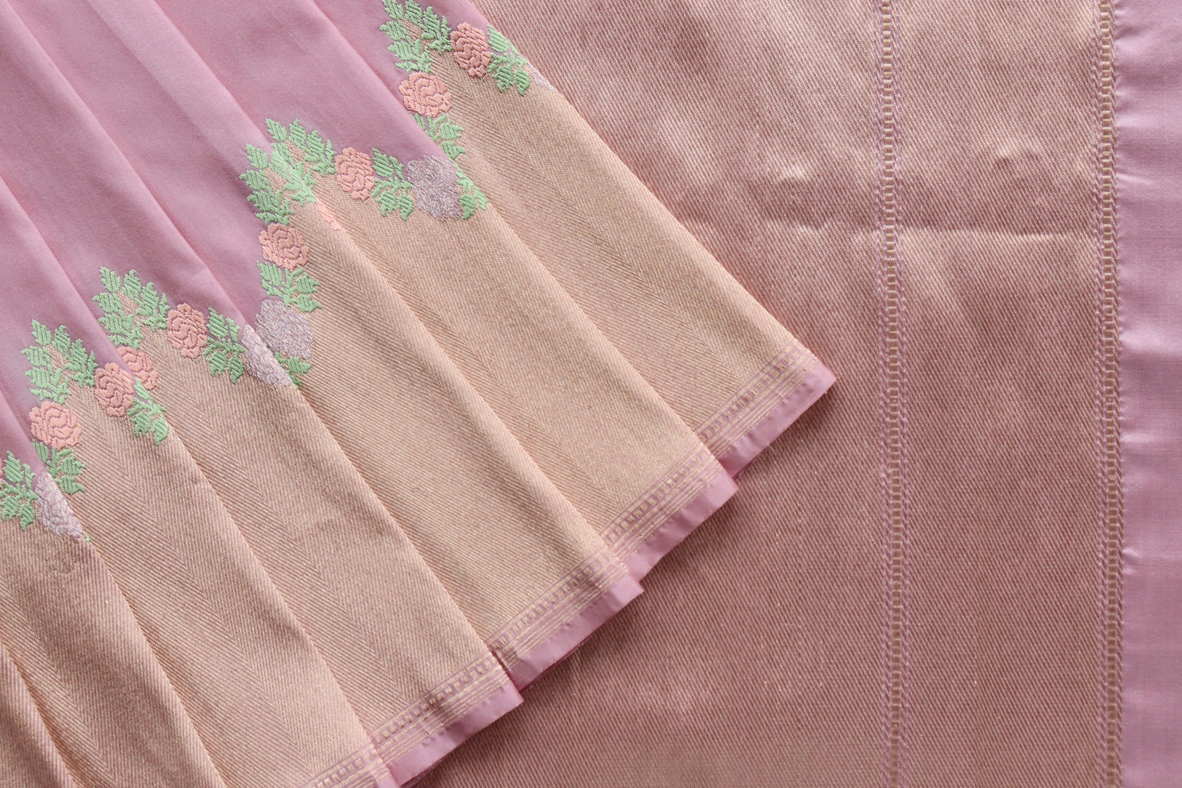 Pink Floral Border Pure Silk Handloom Banarasi Saree