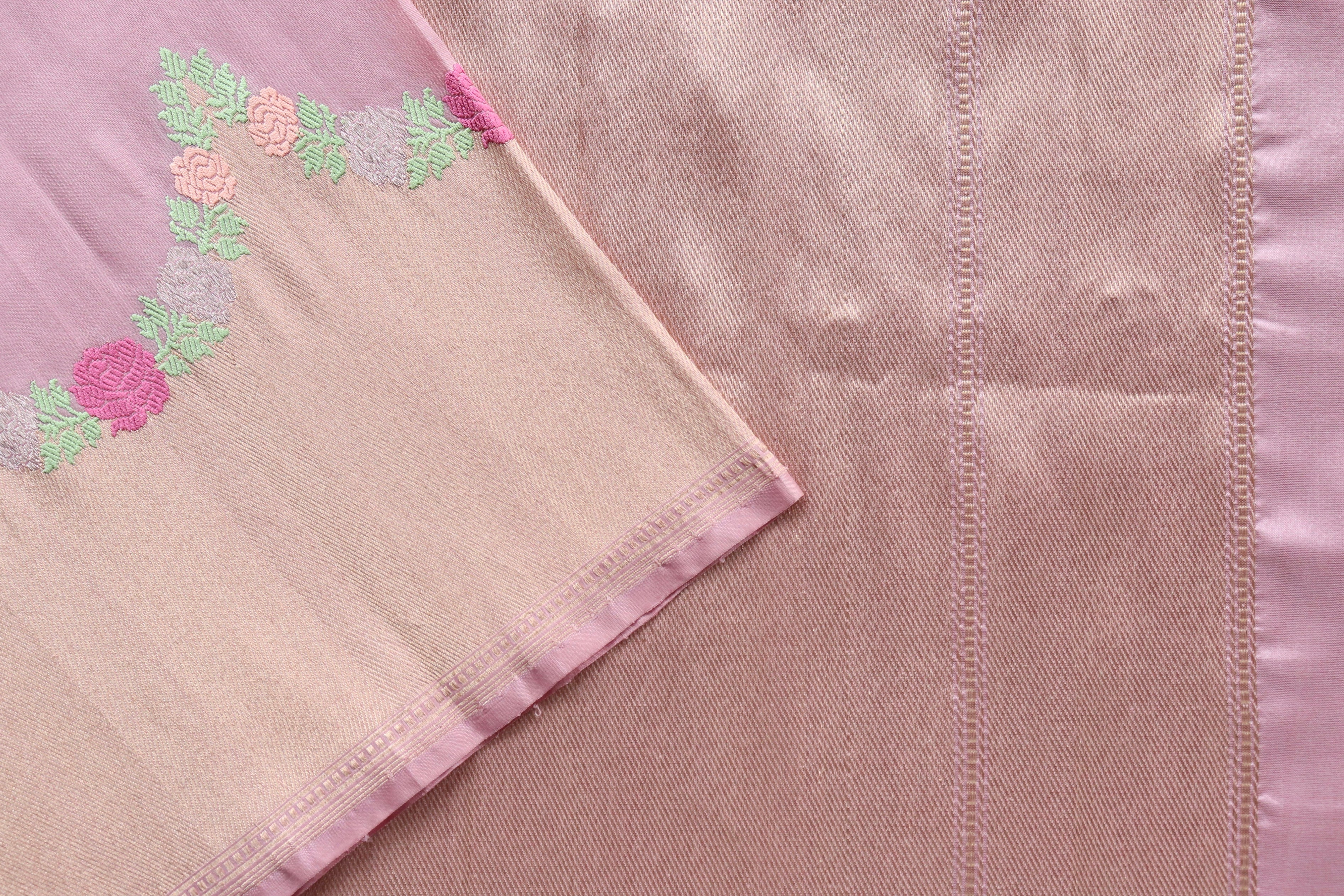Pink Floral Border Pure Silk Handloom Banarasi Saree