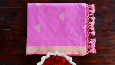 Pink handloom Banarsi saree with nargis motifs in pure silk