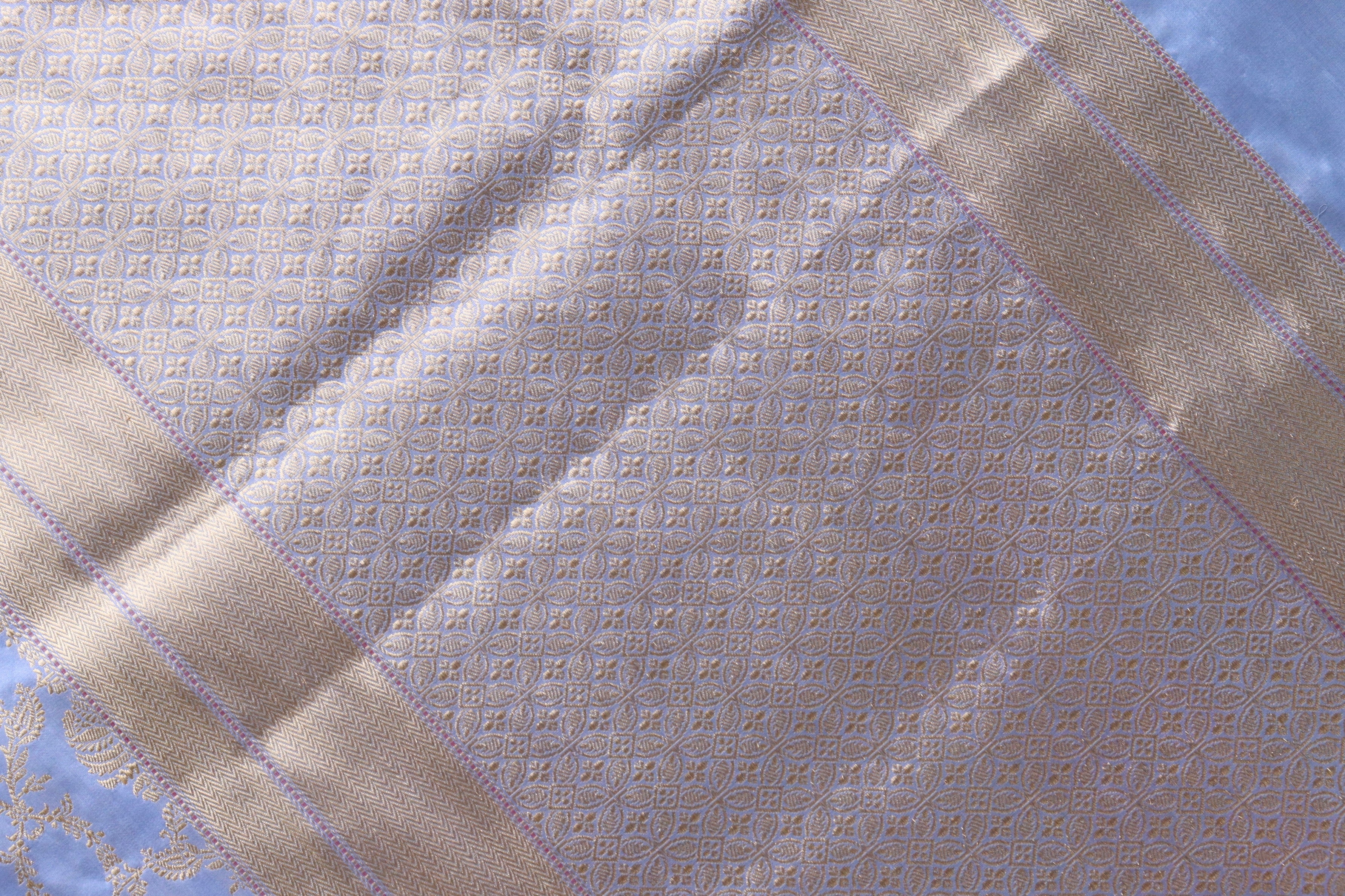 Powder Blue Chinar Jangla Pure Silk Handloom Banarasi Saree