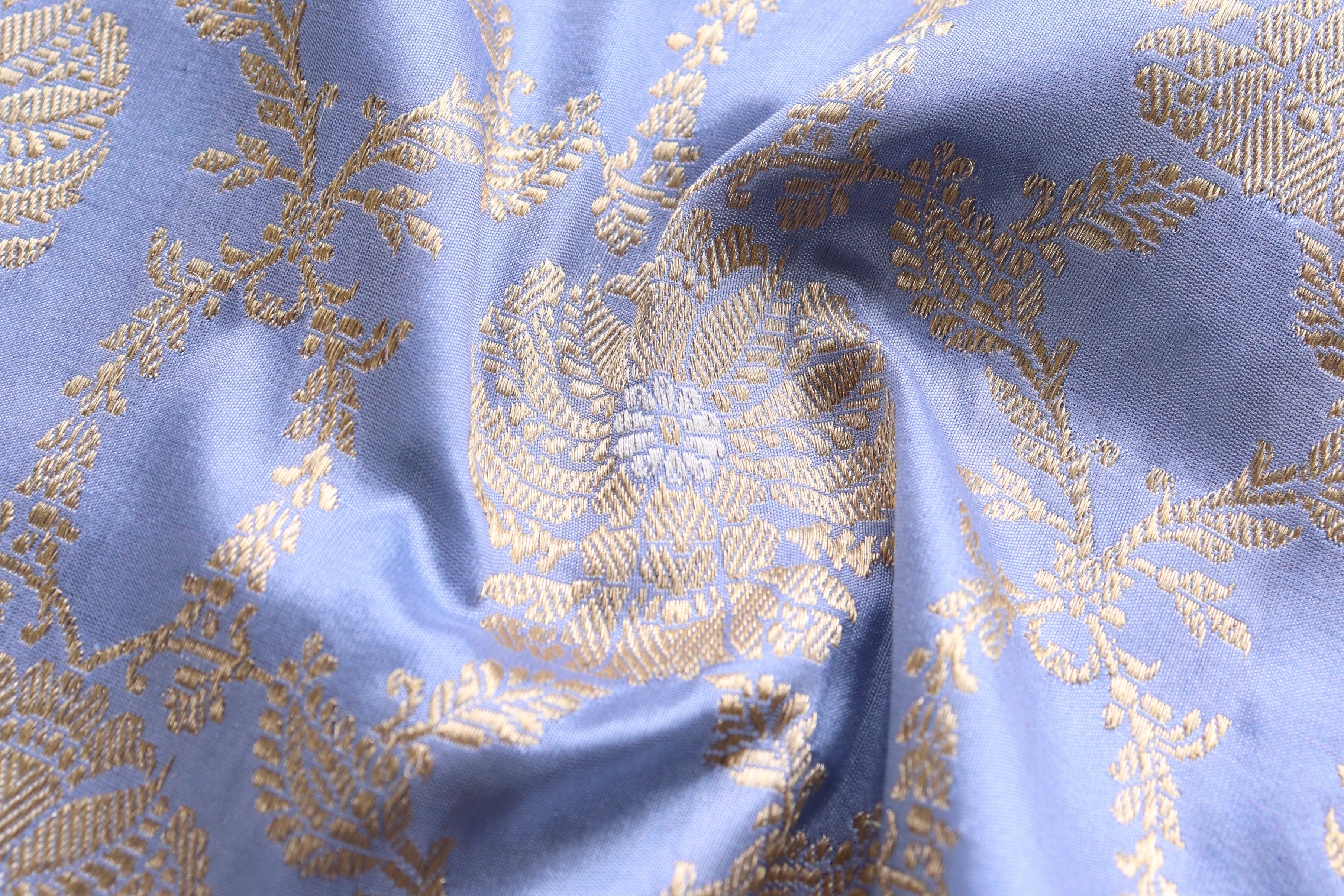 Powder Blue Chinar Jangla Pure Silk Handloom Banarasi Saree