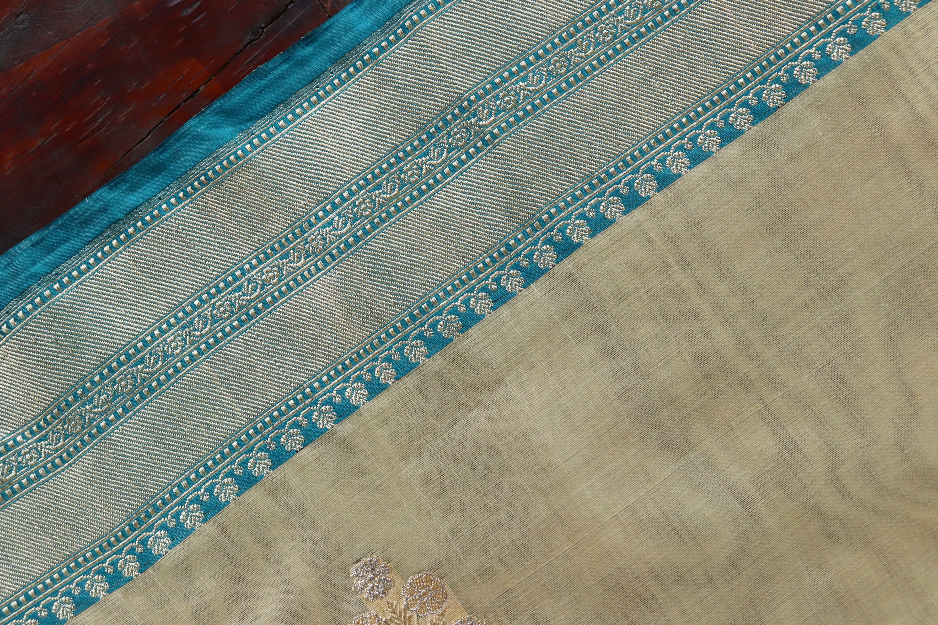 Beige & Purple Sona Rupa Motif Pure Silk Handloom Banarasi Saree