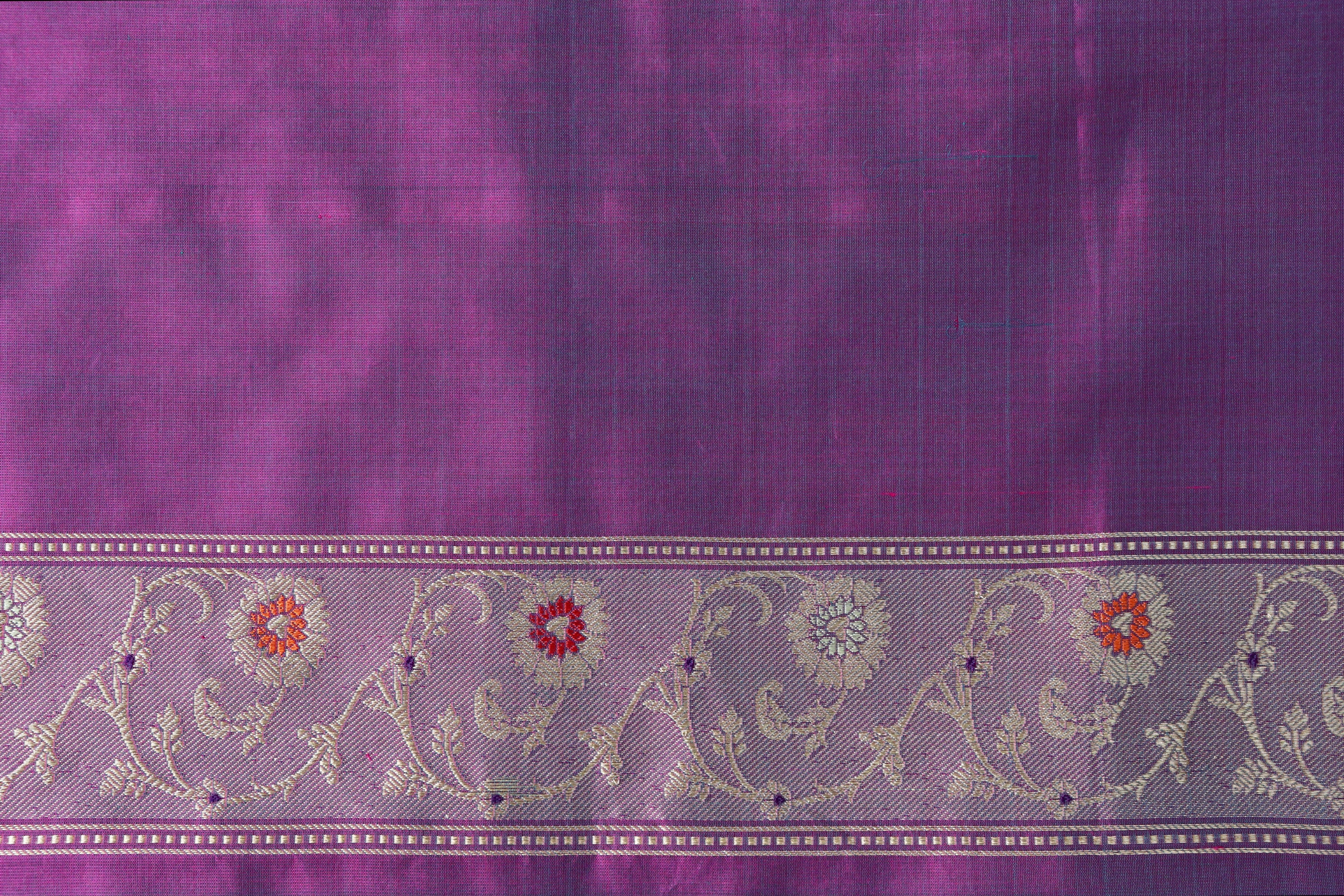 Beige & Purple Sona Rupa Motif Pure Silk Handloom Banarasi Saree