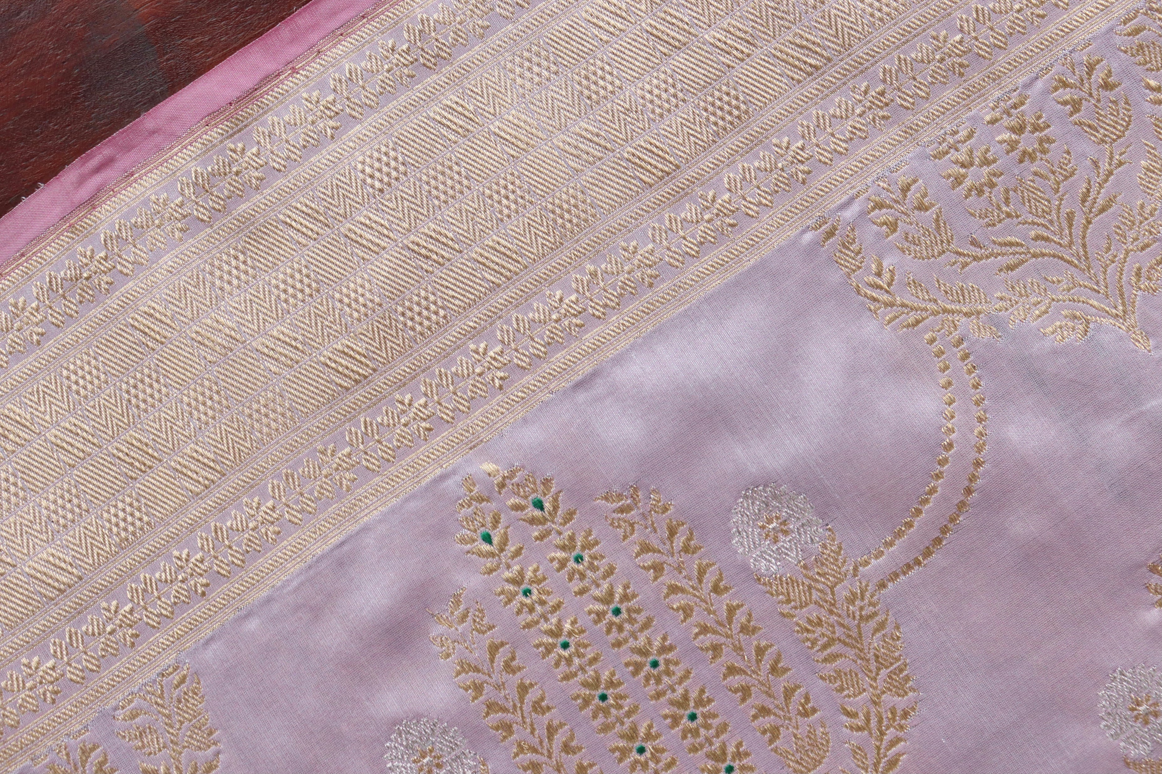 Lilac Meenadar Pure Silk Handloom Banarasi Jangla Saree