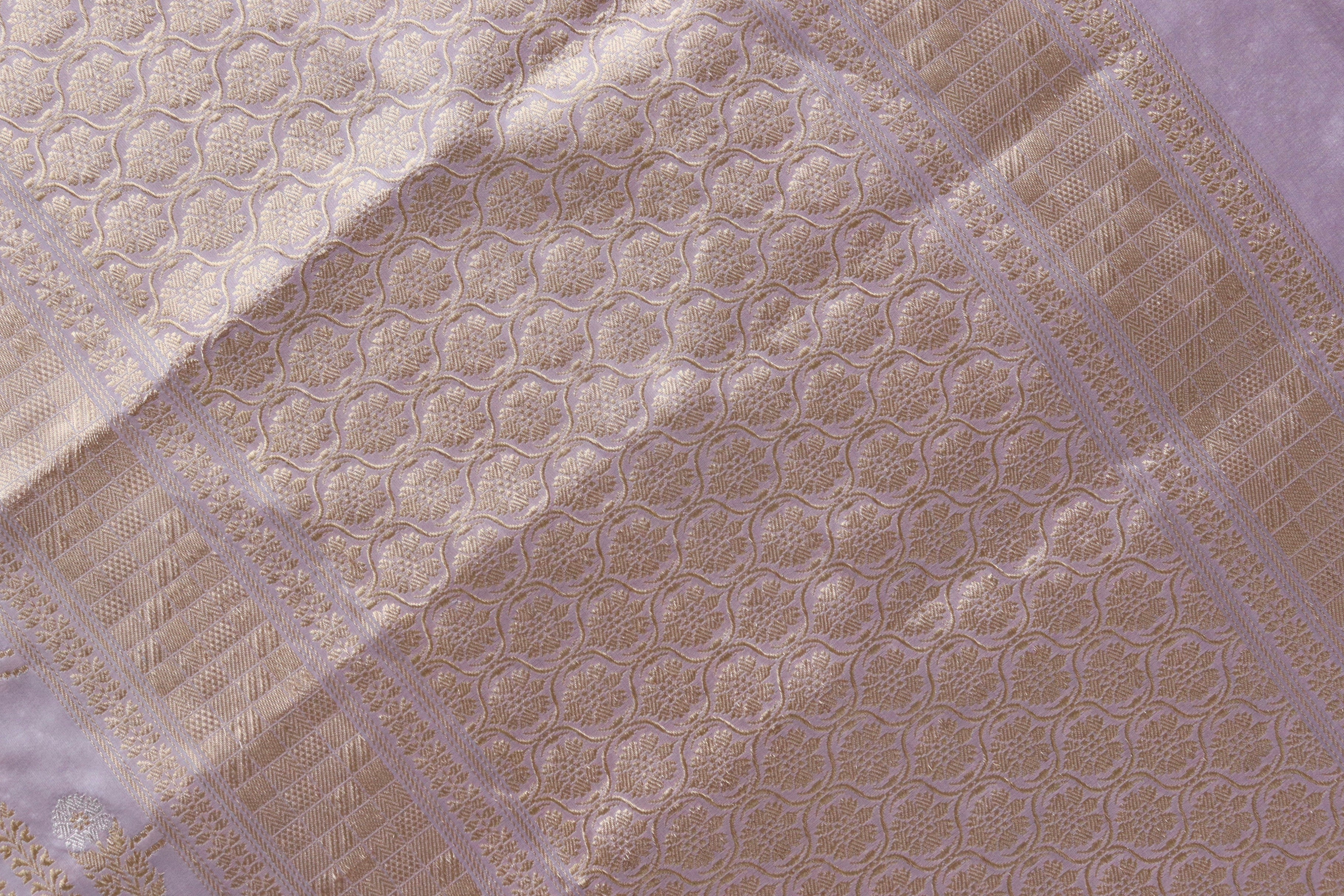 Lilac Meenadar Pure Silk Handloom Banarasi Jangla Saree