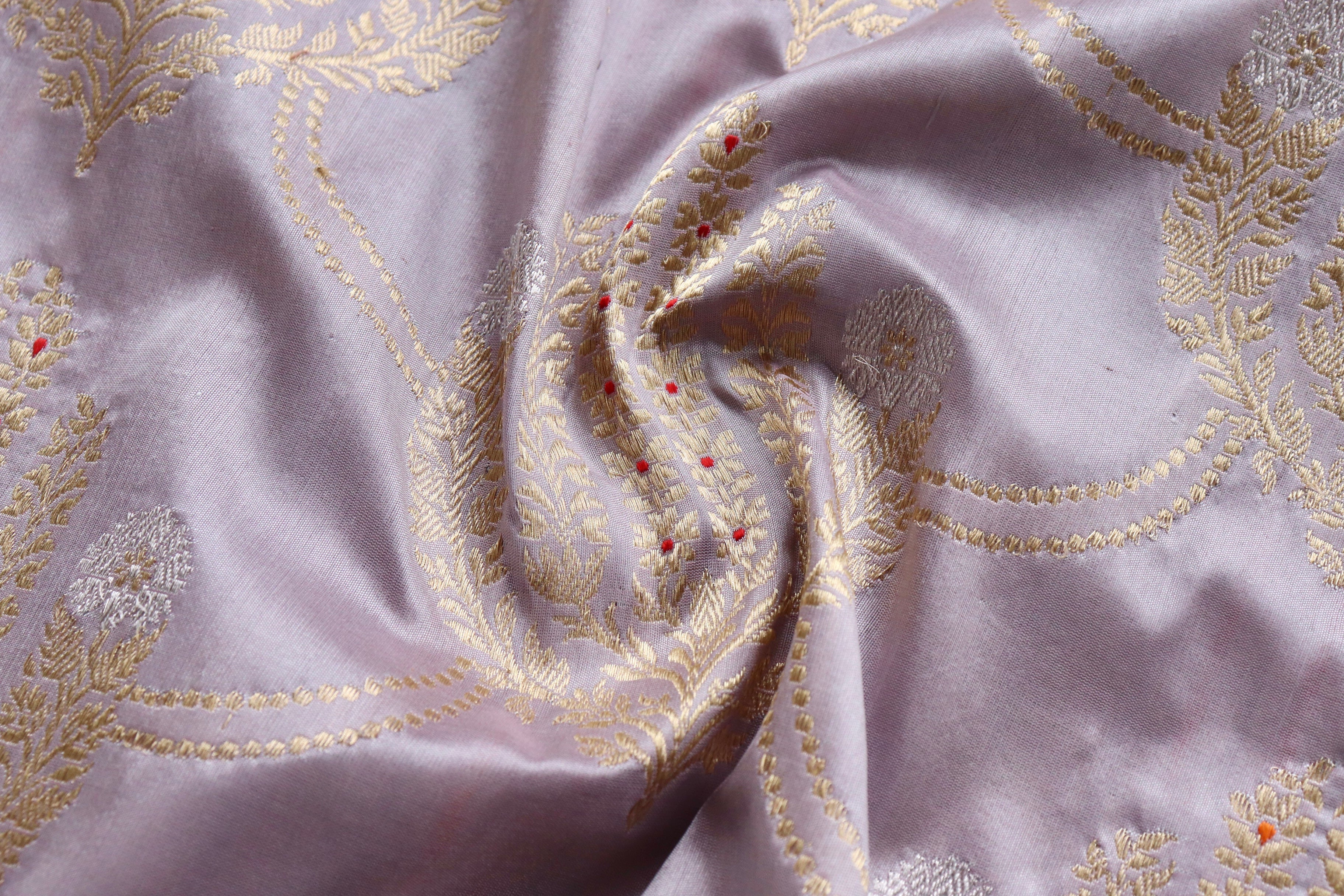 Lilac Meenadar Pure Silk Handloom Banarasi Jangla Saree