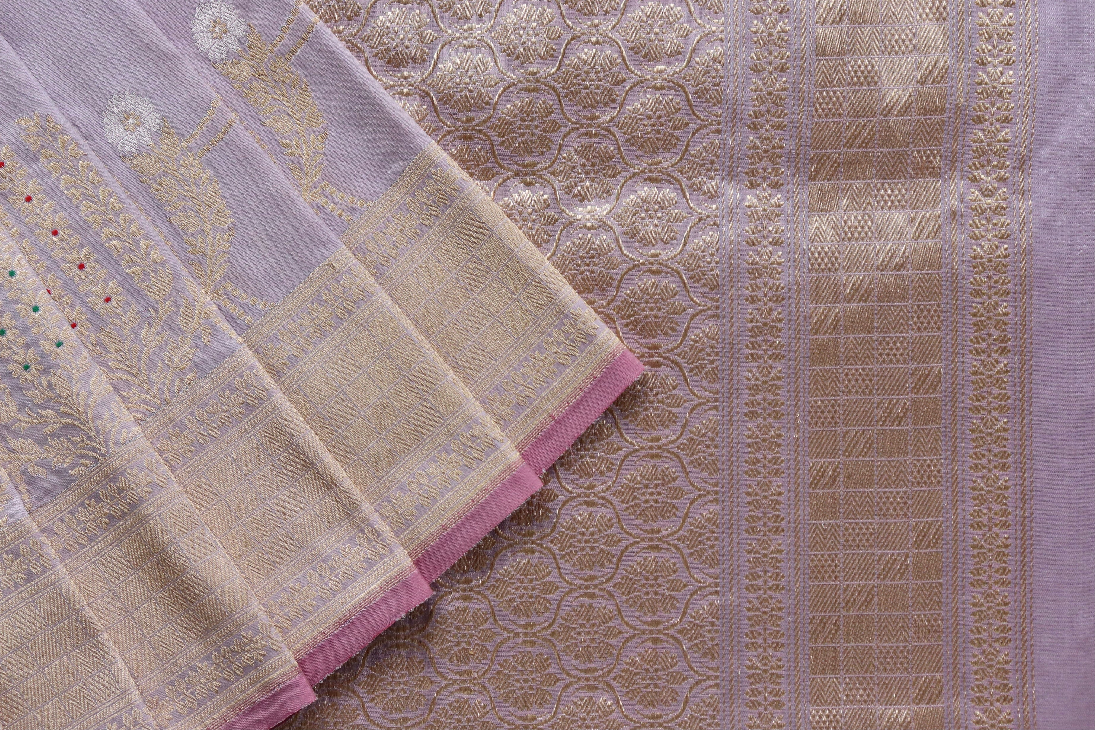Lilac Meenadar Pure Silk Handloom Banarasi Jangla Saree