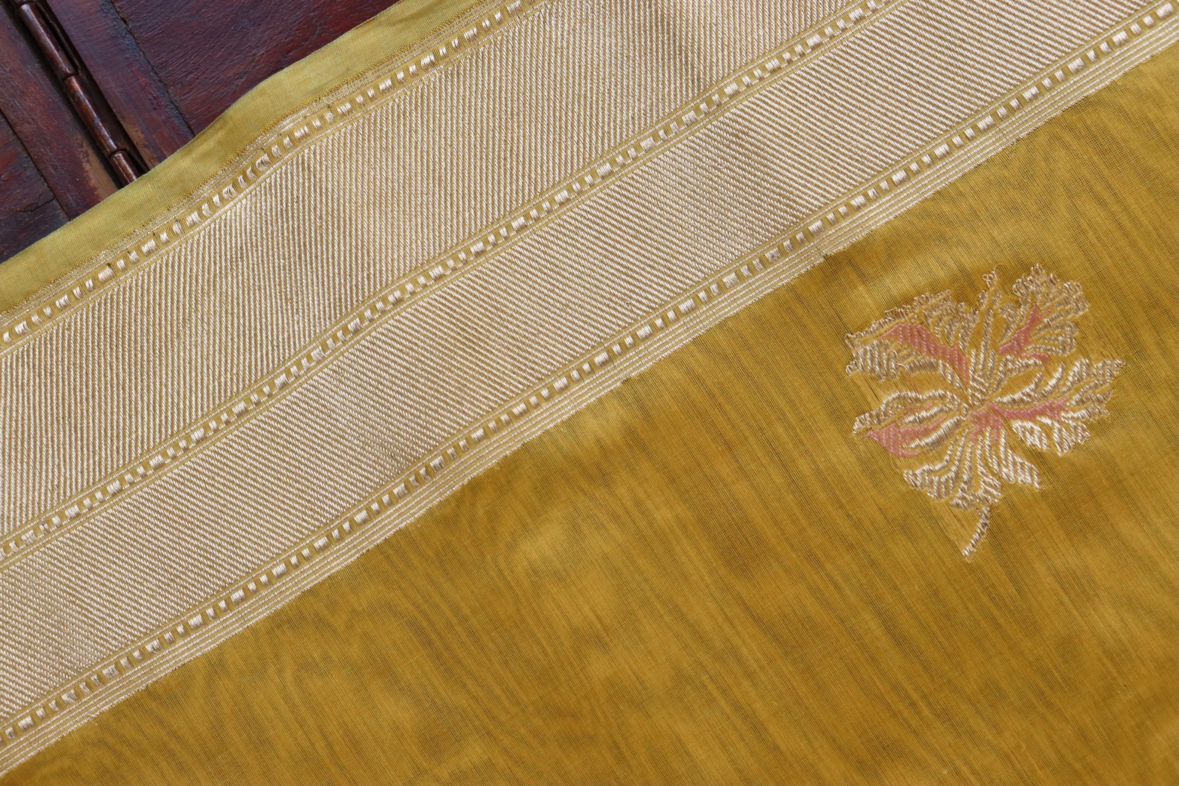 Yellow Kadhua Organza By Cotton Handloom Banarasi Saree