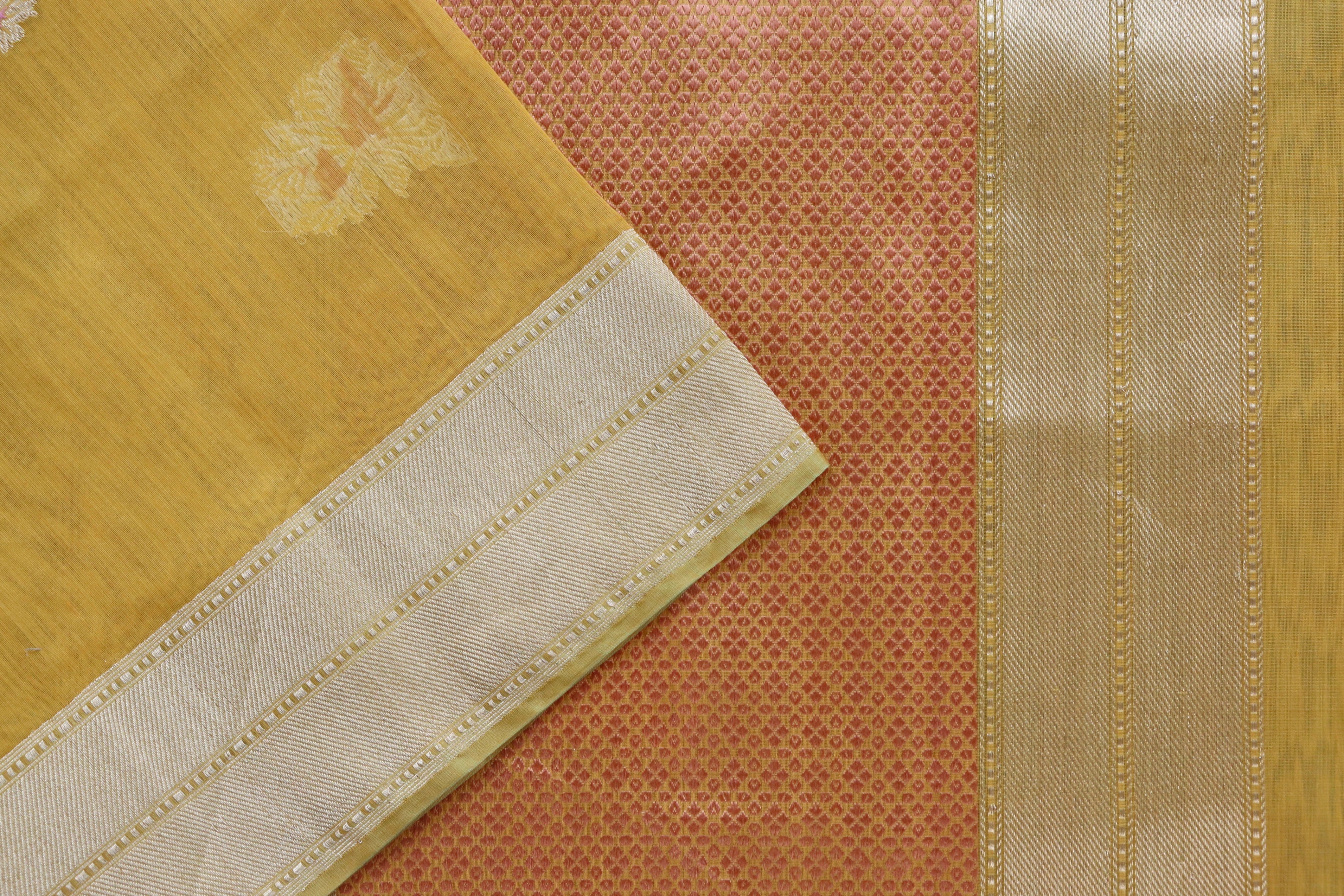 Yellow Kadhua Organza By Cotton Handloom Banarasi Saree