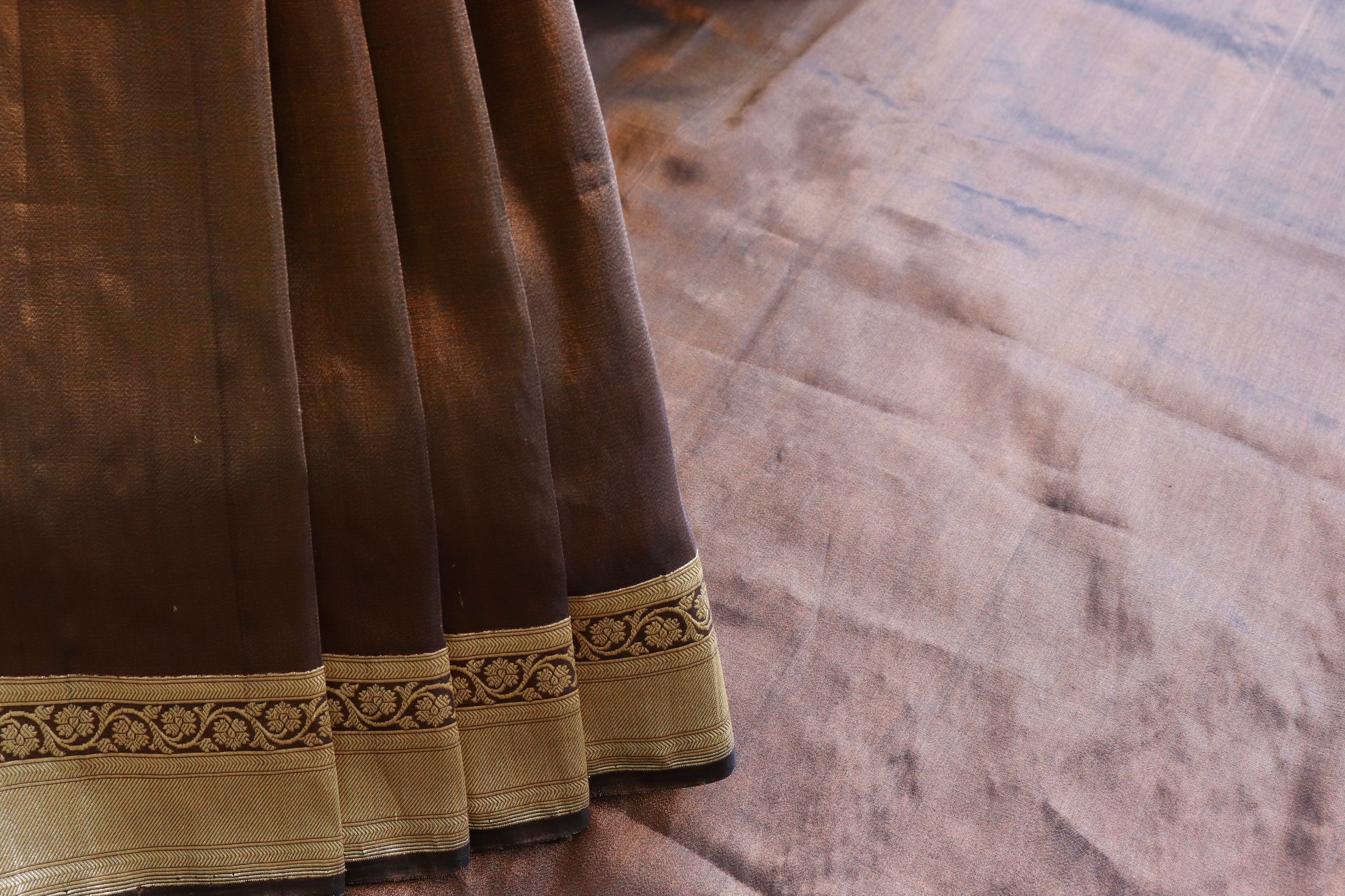 Brown Tissue Banarasi Silk Handloom Saree