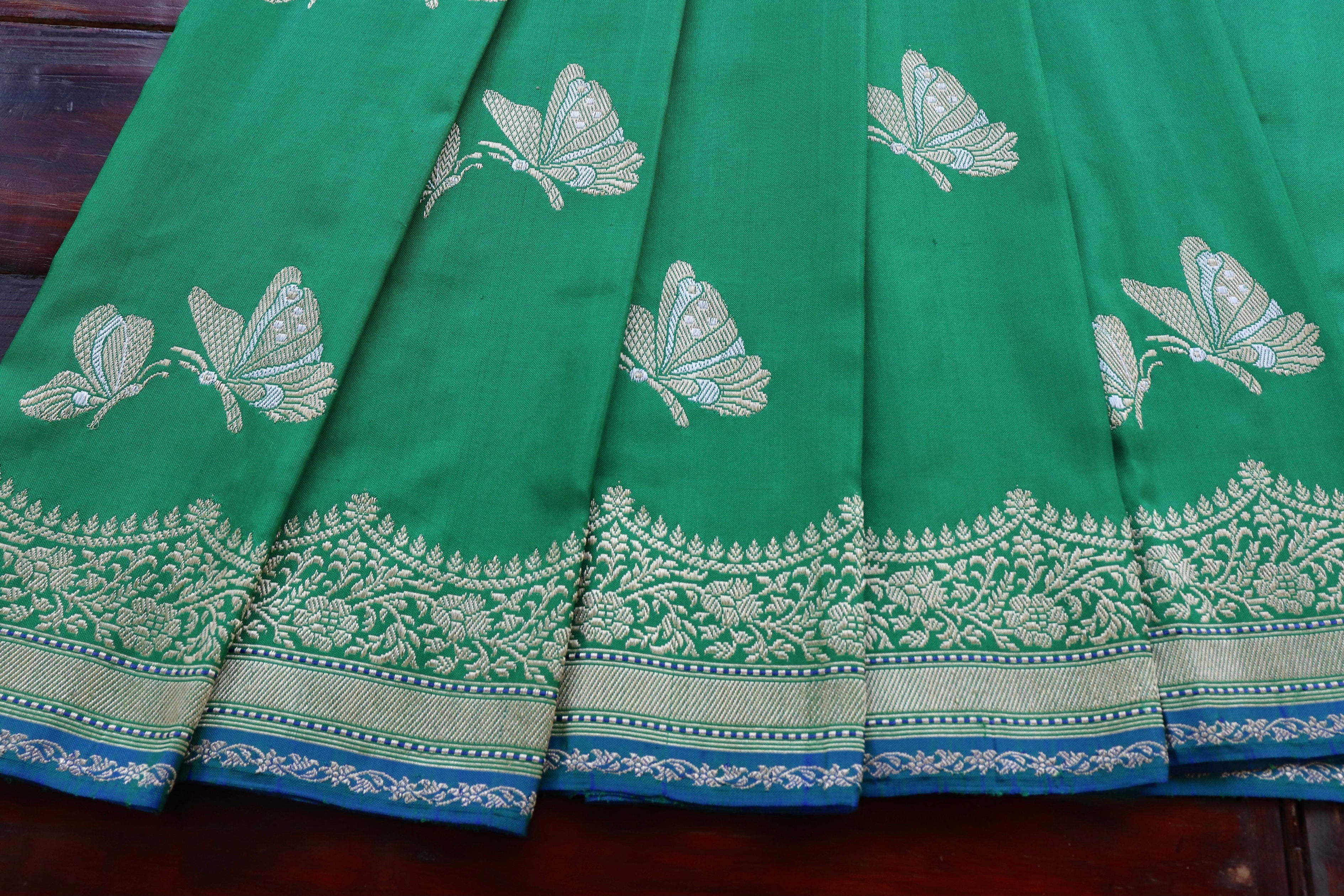 Deep Green Butterfly Motif Pure Silk Handloom Banarasi Saree