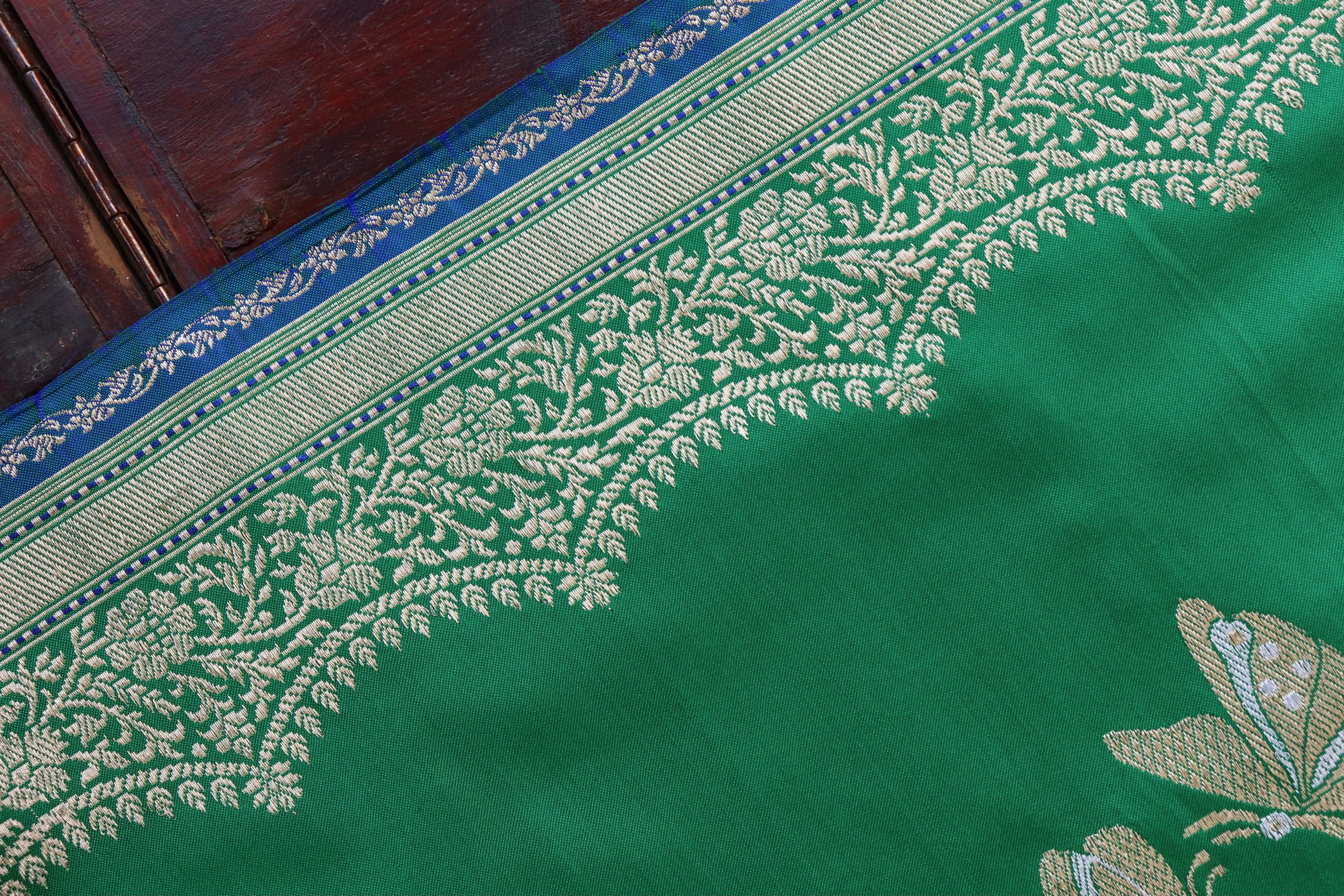 Deep Green Butterfly Motif Pure Silk Handloom Banarasi Saree