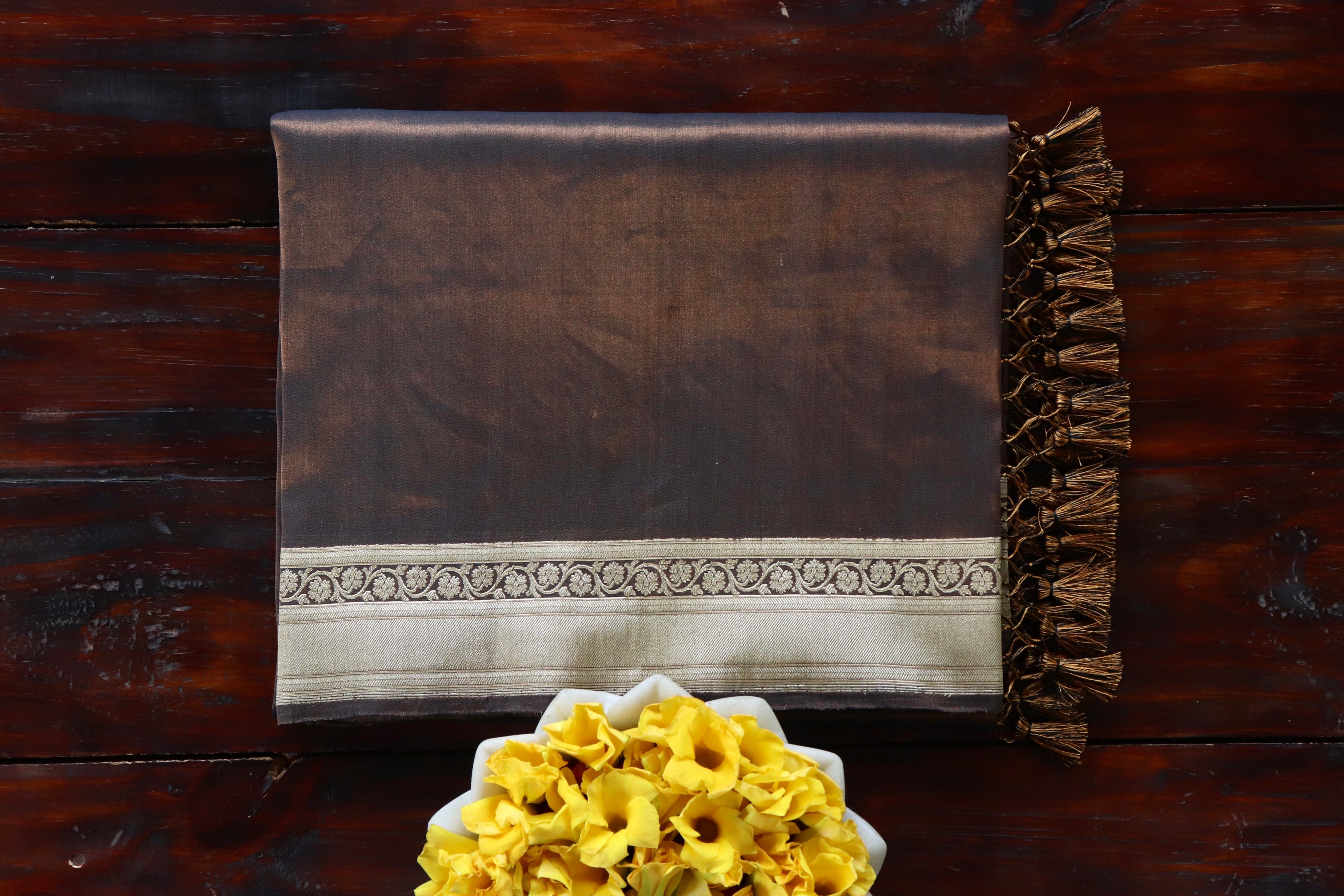 Brown Tissue Banarasi Silk Handloom Saree