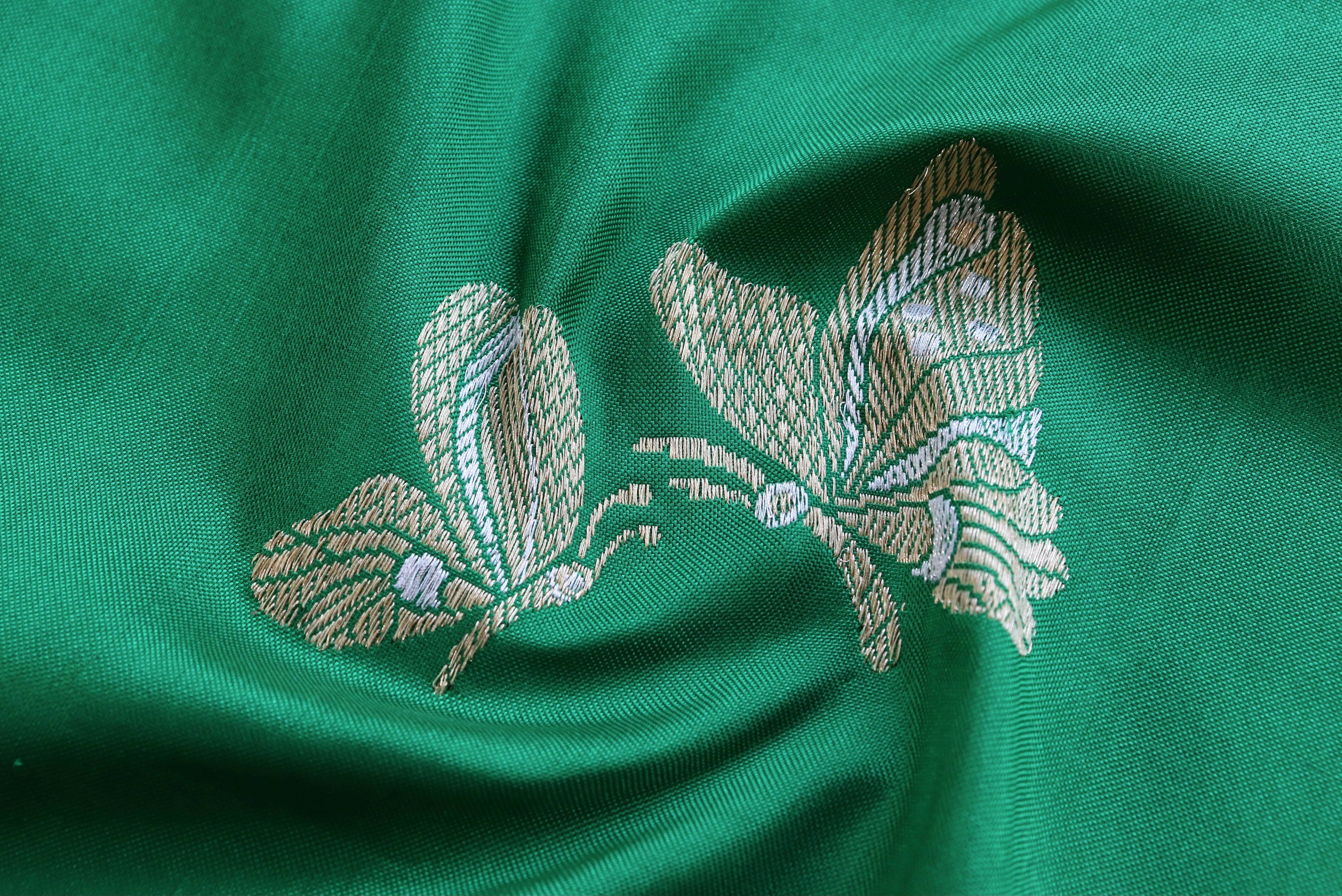 Deep Green Butterfly Motif Pure Silk Handloom Banarasi Saree