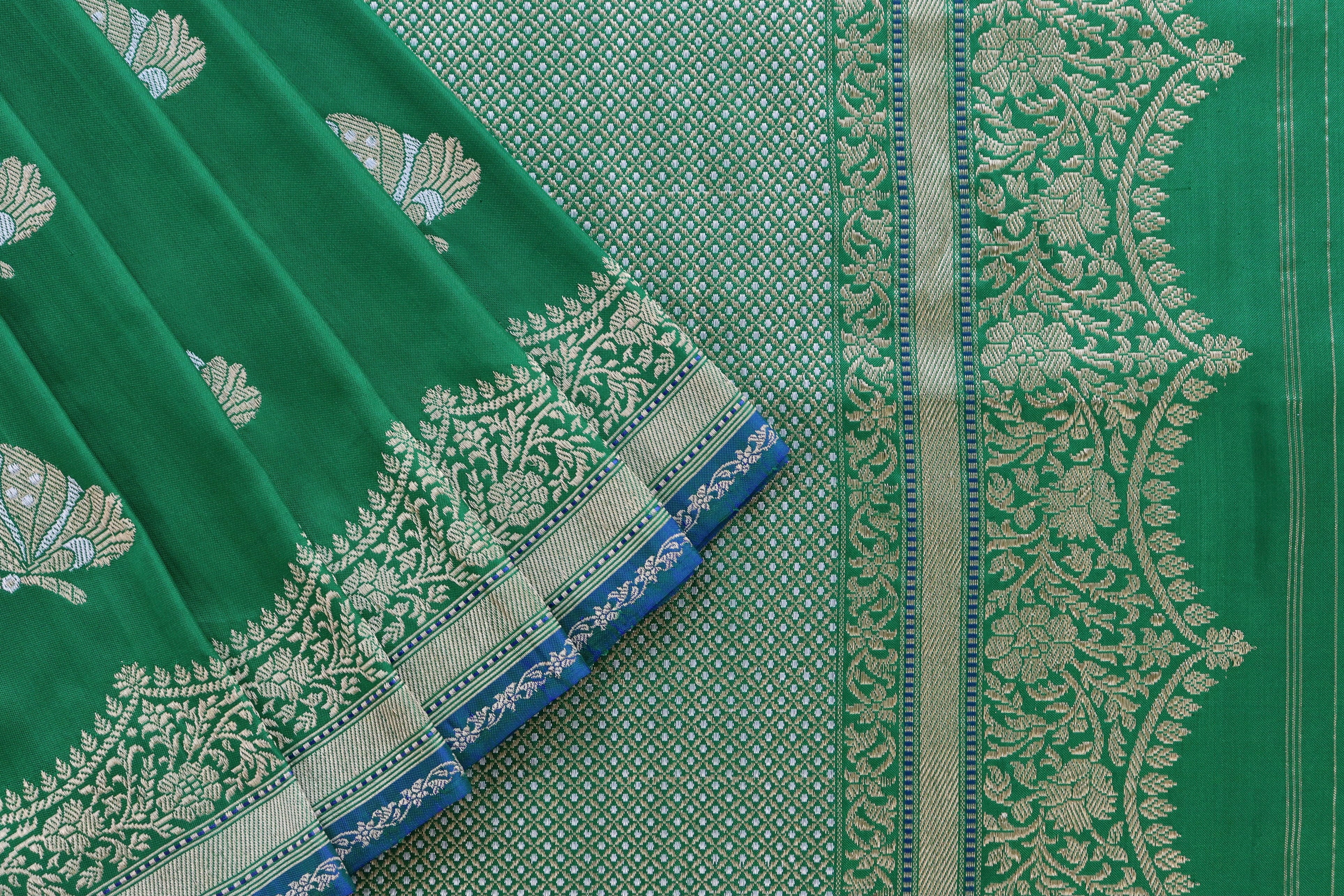 Deep Green Butterfly Motif Pure Silk Handloom Banarasi Saree