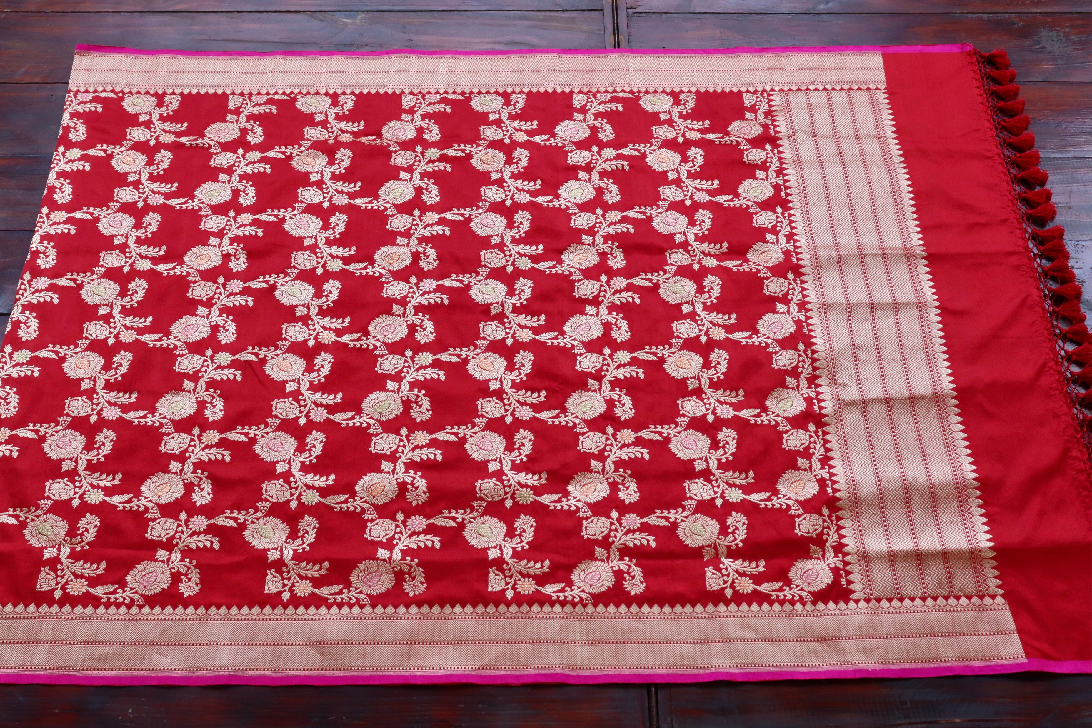 Red Meenadar Jangla Pure Silk Handloom Banarasi Dupatta