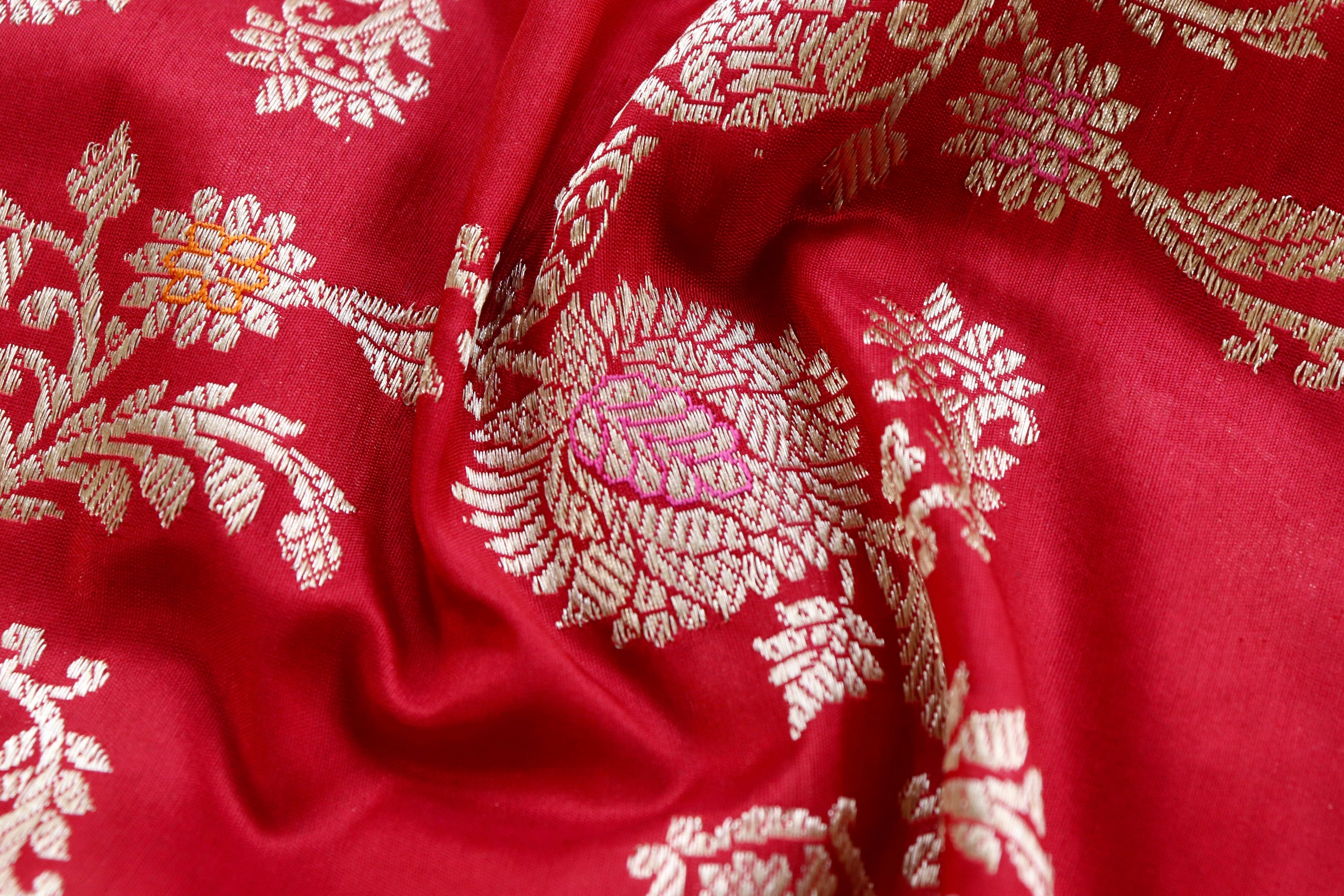 Red Meenadar Jangla Pure Silk Handloom Banarasi Dupatta