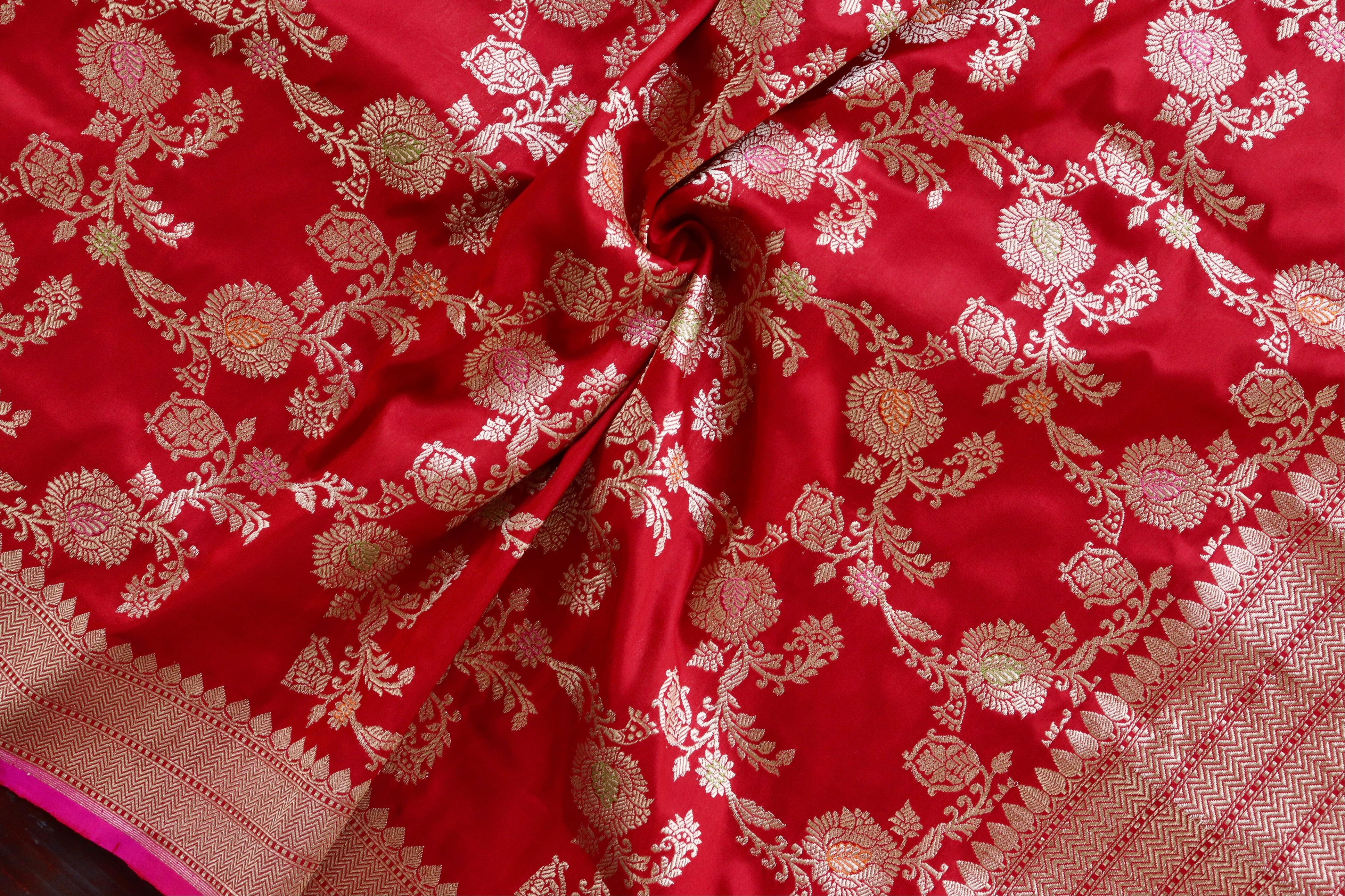 Red Meenadar Jangla Pure Silk Handloom Banarasi Dupatta