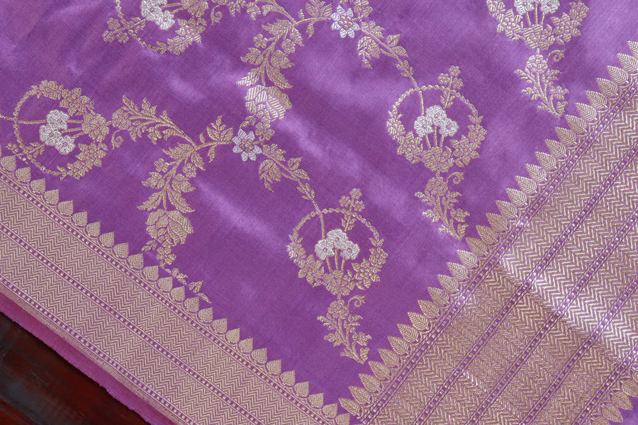 Lilac Jangla Pure Silk Handloom Banarasi Dupatta