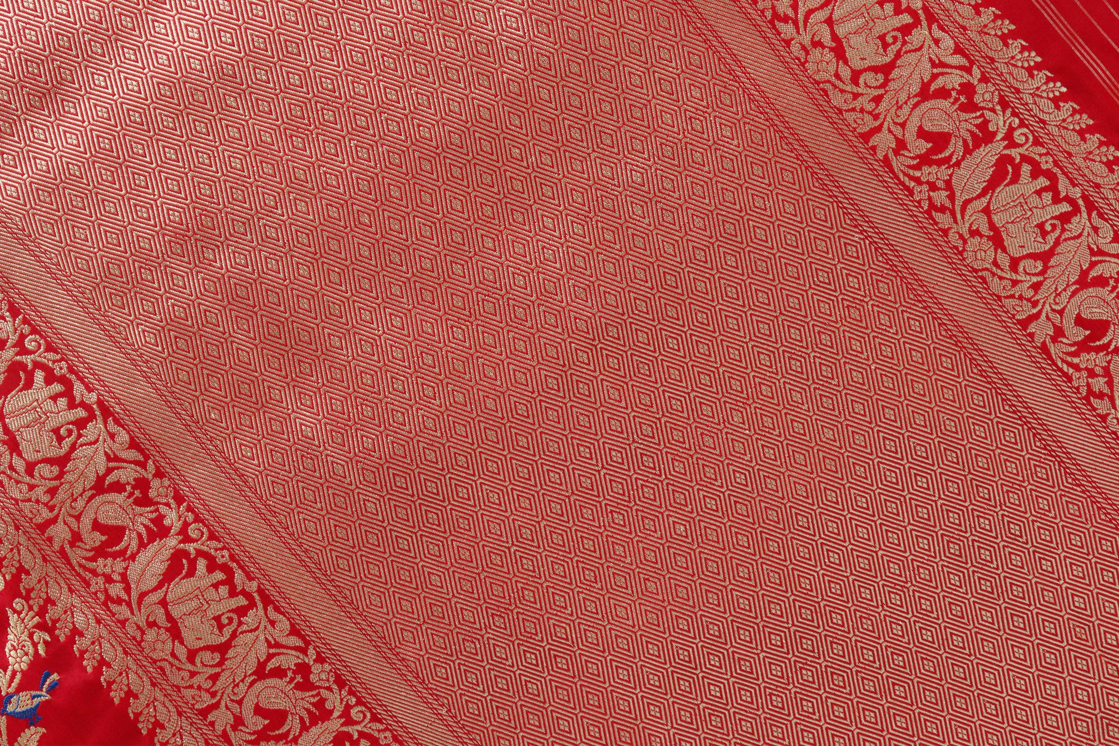 Red Shikargah Pure Silk Handloom Banarasi Saree