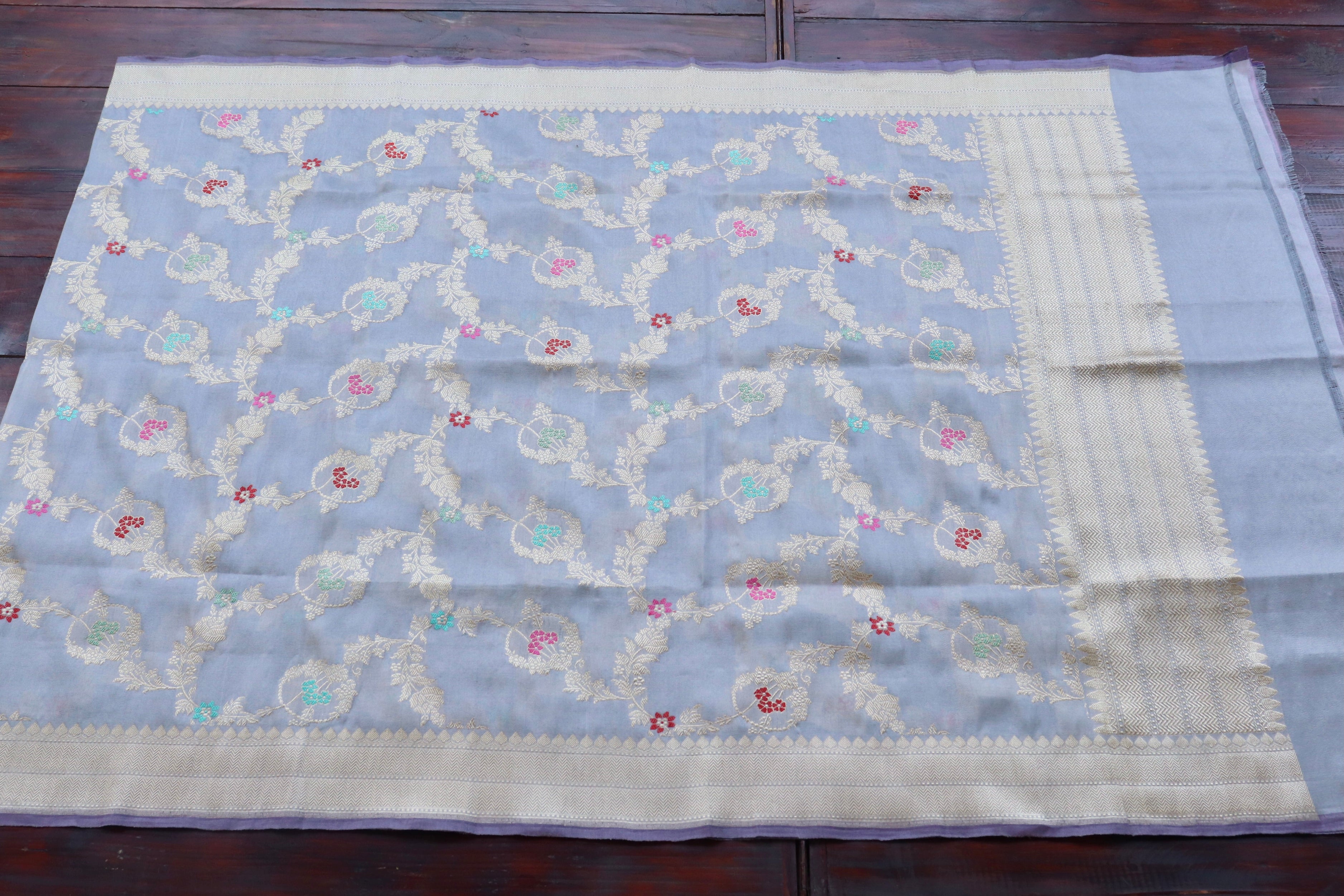 Grey Jangla Pure Silk Handloom Banarasi Dupatta