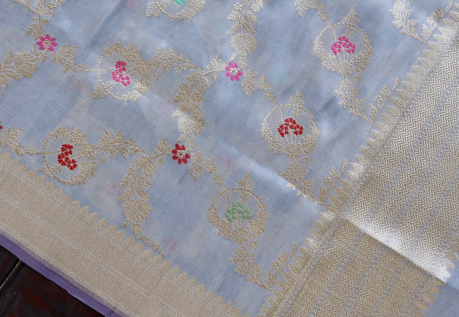 Grey Jangla Pure Silk Banarasi Dupatta | Stuti Weaves
