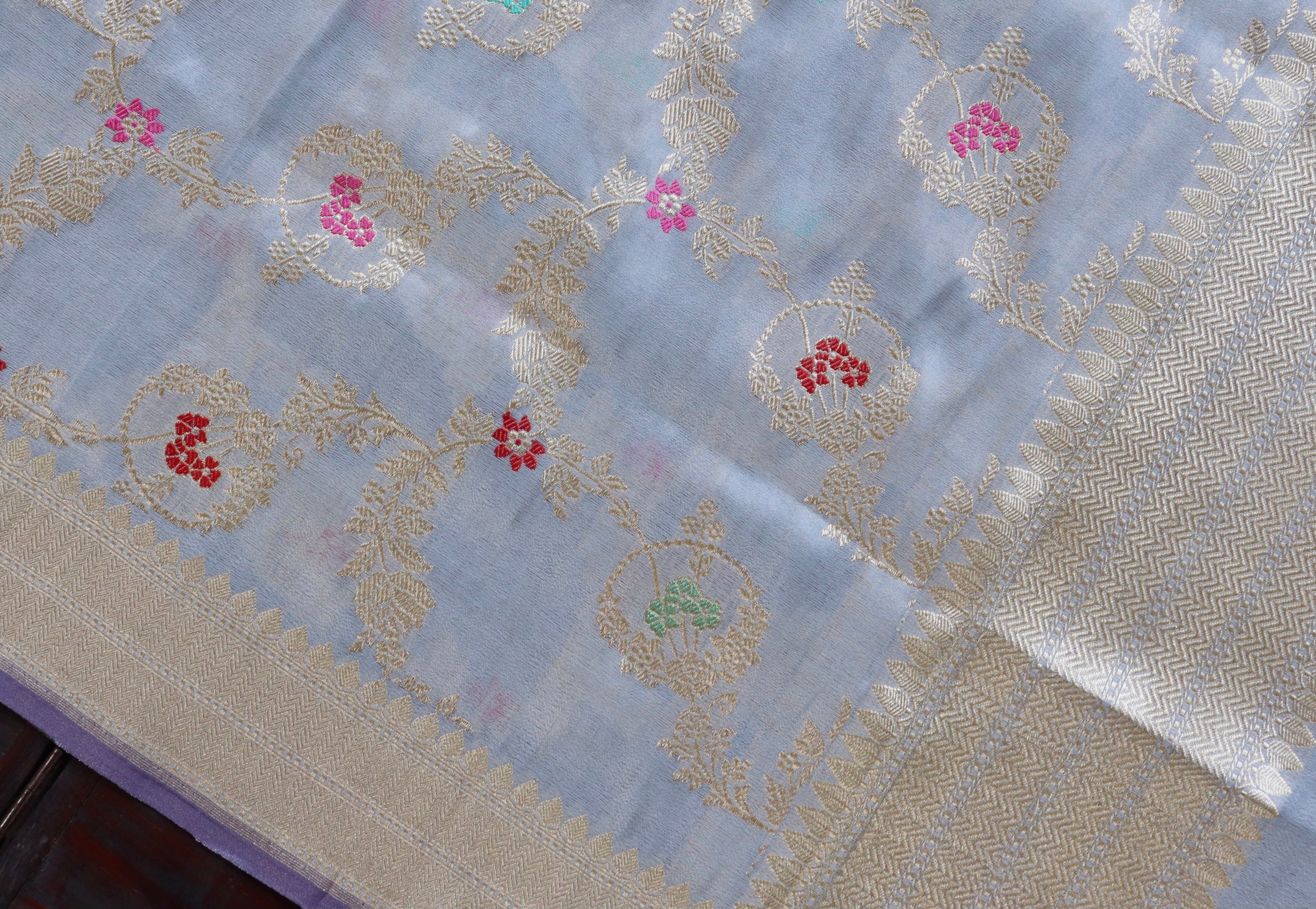 Grey Jangla Pure Silk Handloom Banarasi Dupatta