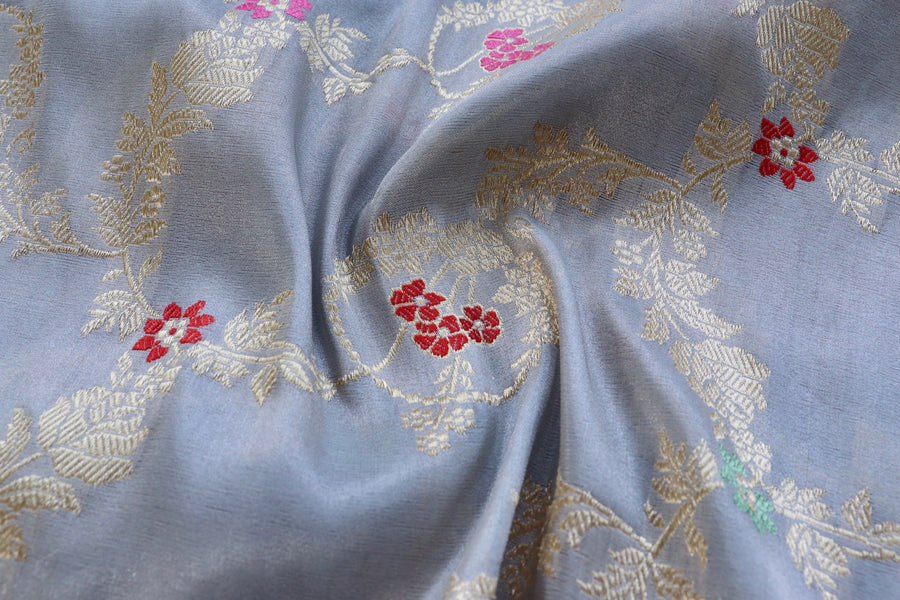 Grey Jangla Pure Silk Banarasi Dupatta | Stuti Weaves
