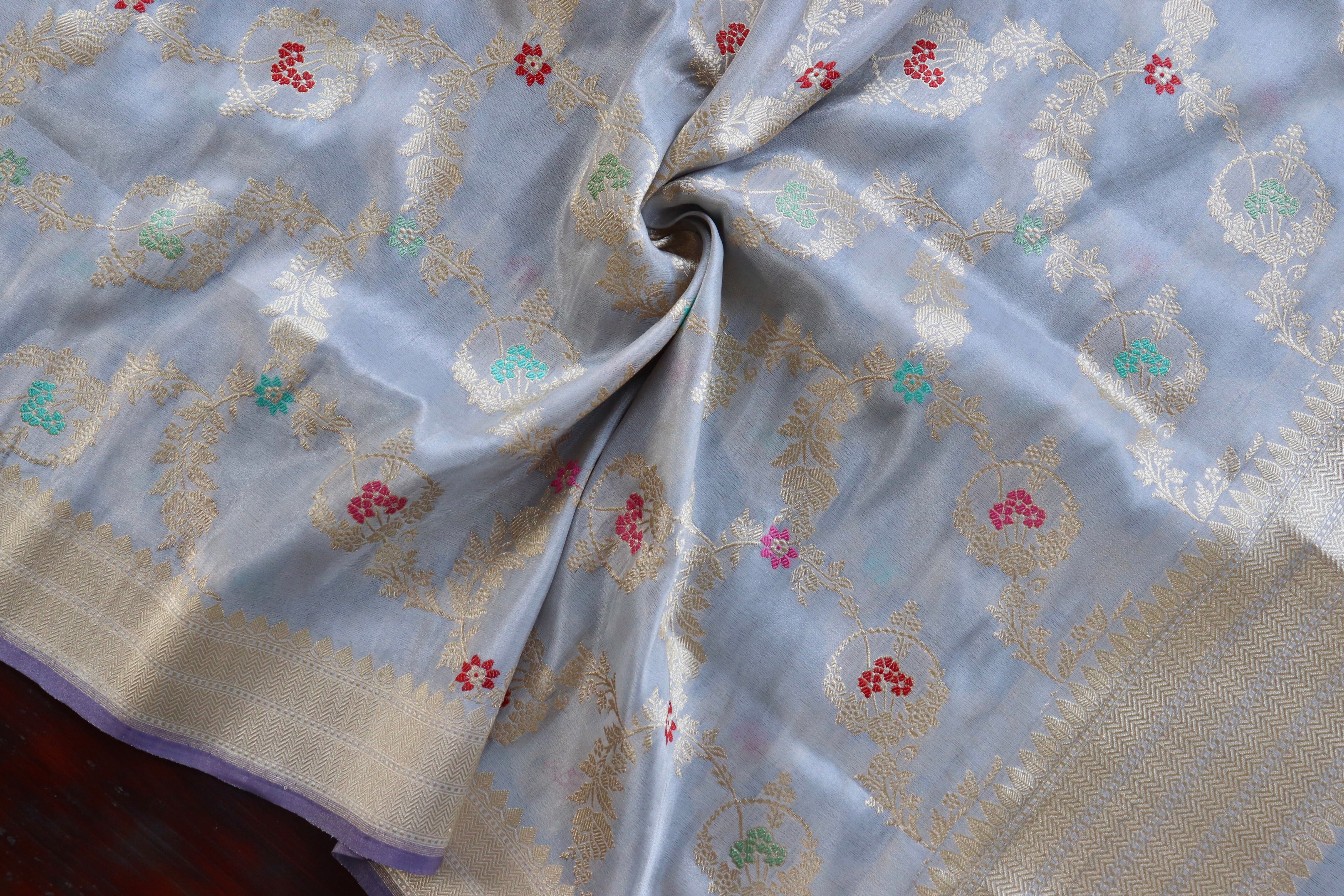 Grey Jangla Pure Silk Handloom Banarasi Dupatta