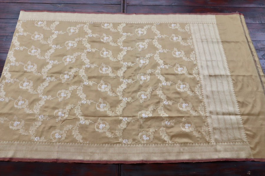 Beige Jangla Pure Silk Handloom Banarasi Dupatta