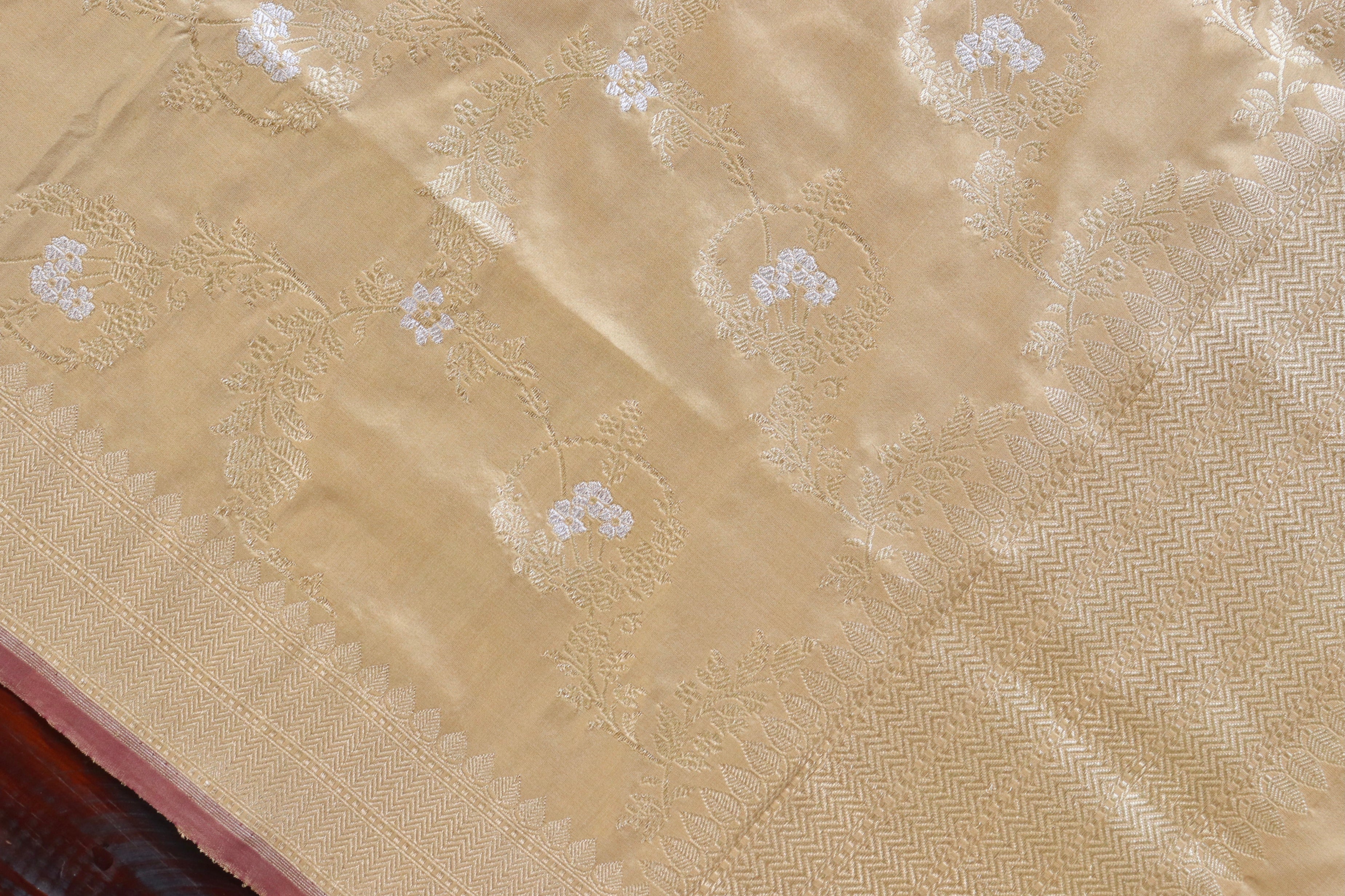Beige Jangla Pure Silk Handloom Banarasi Dupatta