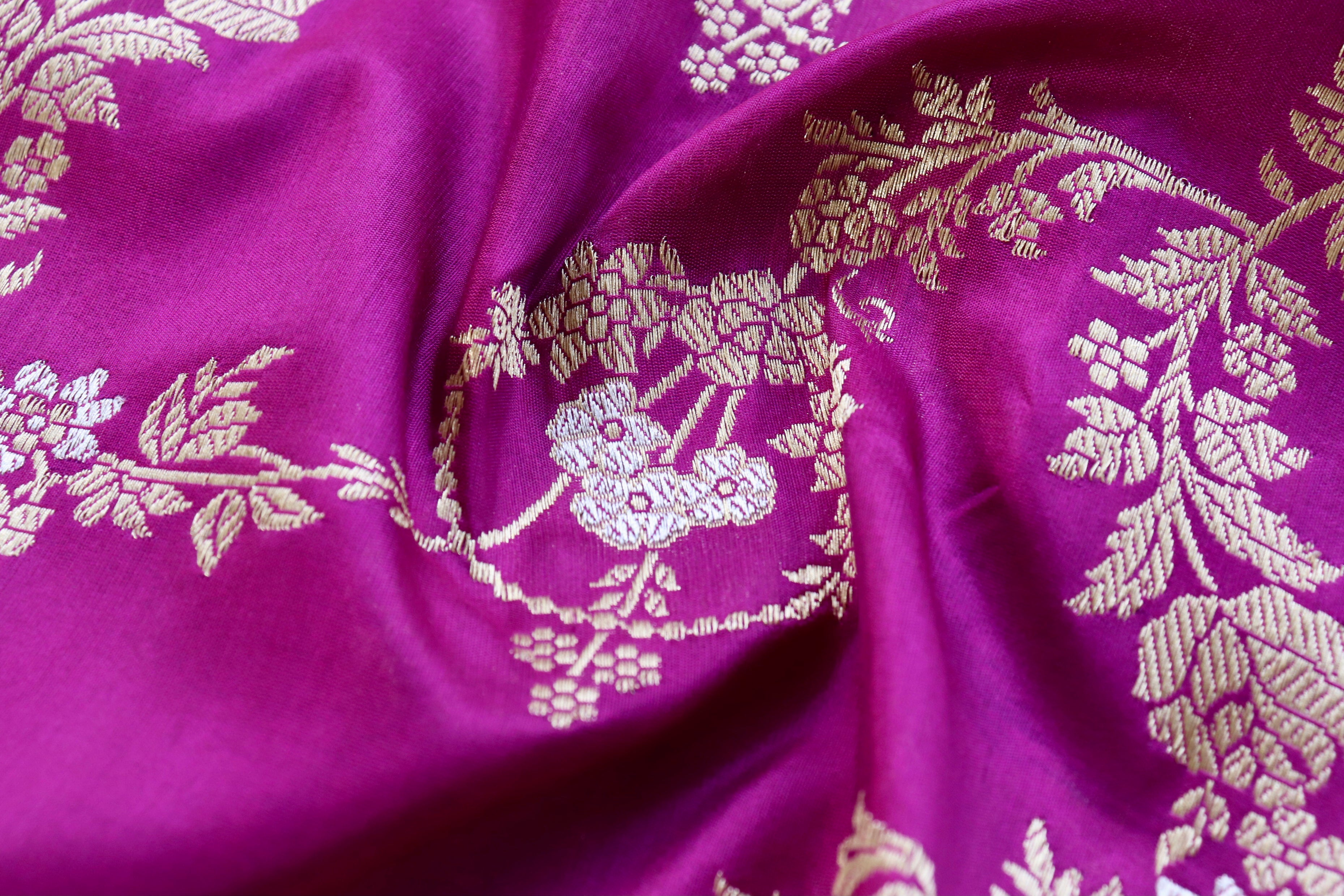 Dark Magenta Jangla Pure Silk Handloom Banarasi Dupatta