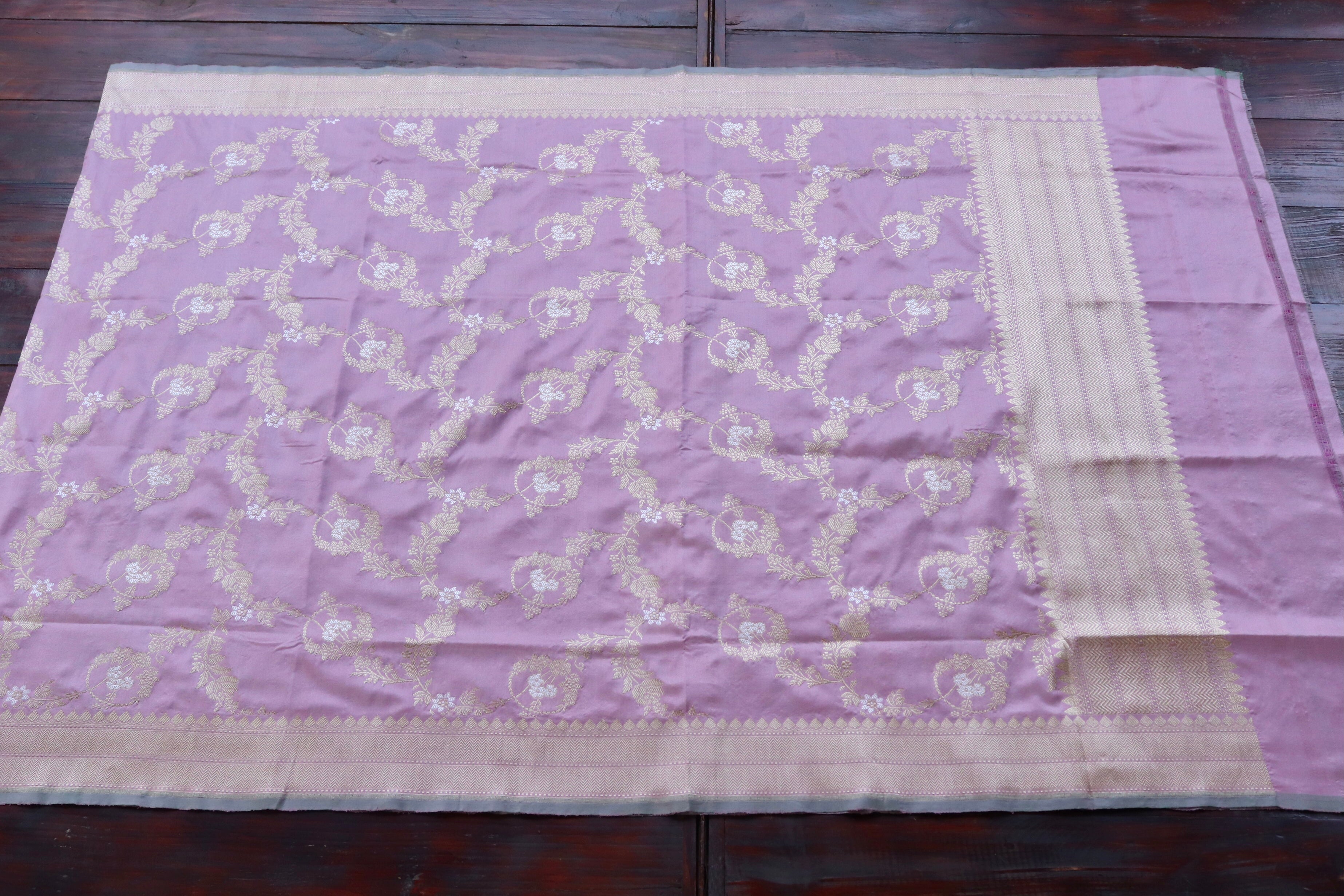 Light Pink Jangla Pure Silk Handloom Banarasi Dupatta