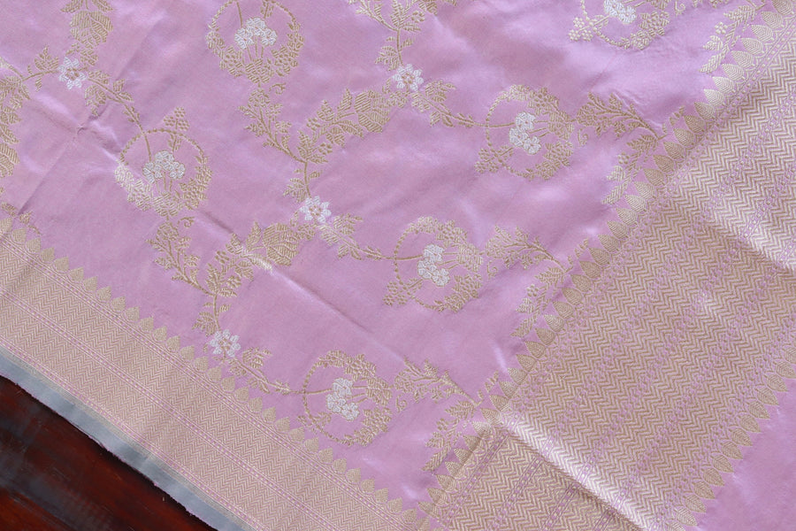 Light Pink Jangla Pure Silk Handloom Banarasi Dupatta